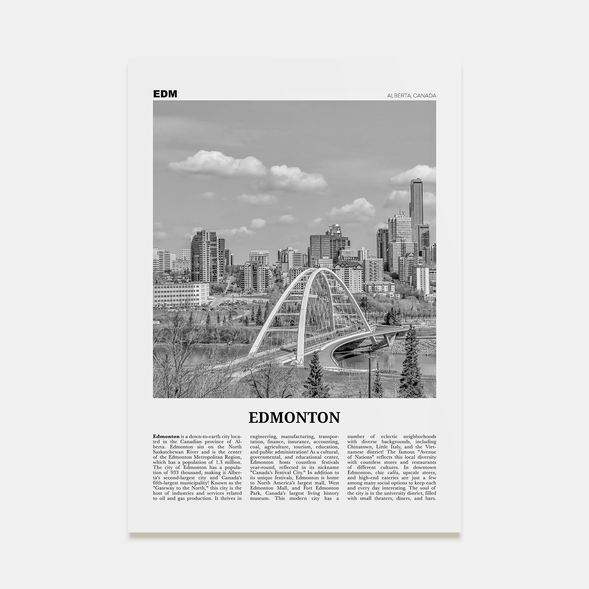 Edmonton Travel B&W No 1 Poster