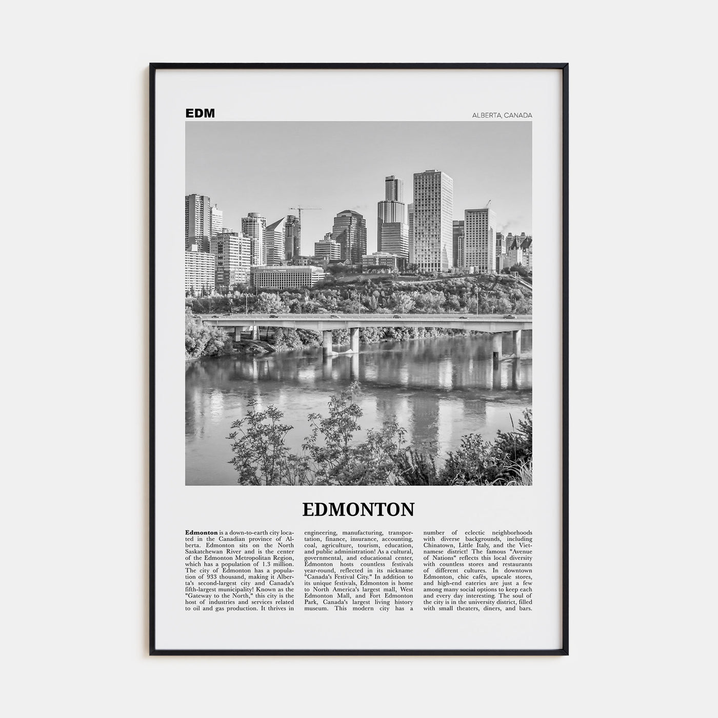 Edmonton Travel B&W No 3 Poster