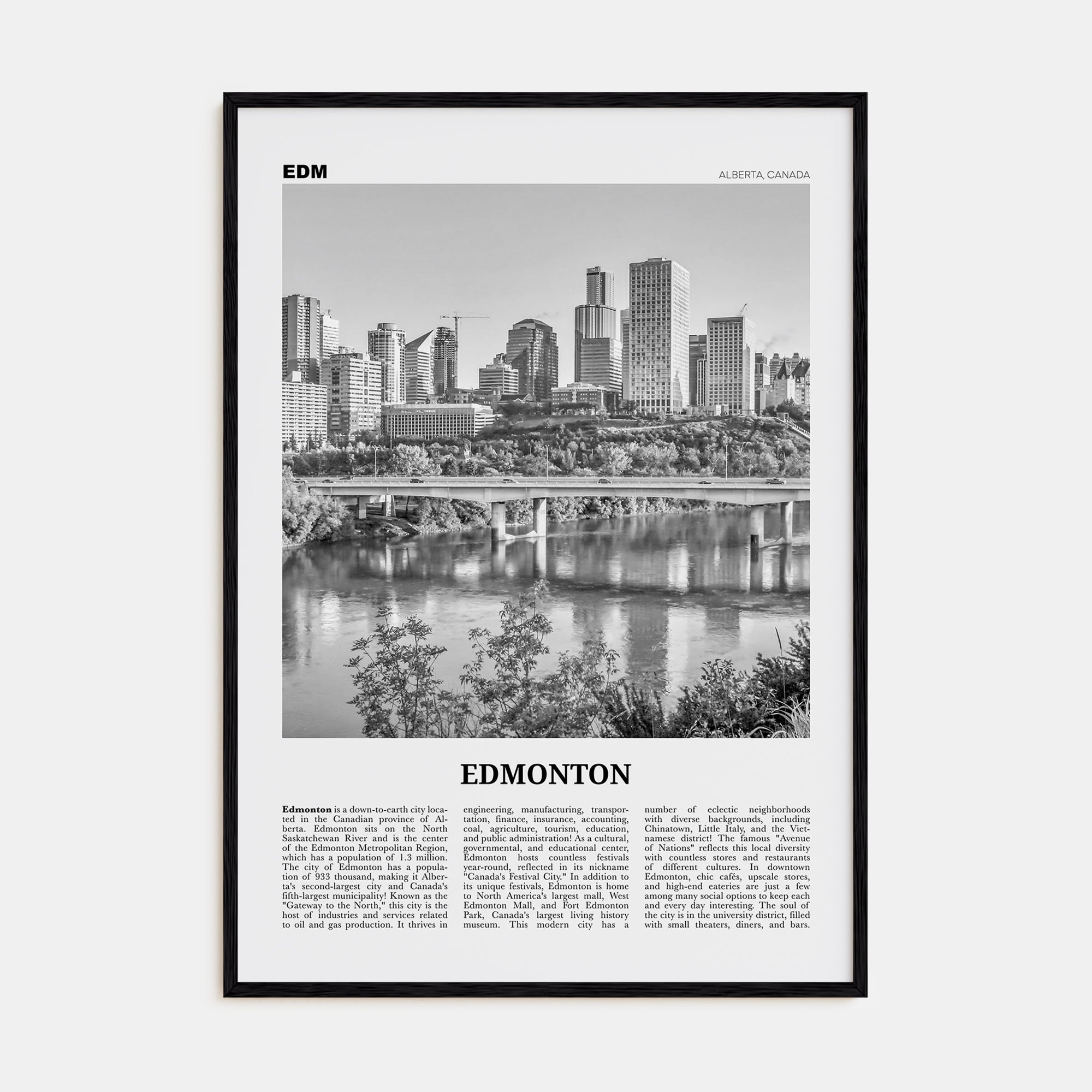 Edmonton Travel B&W No 3 Poster