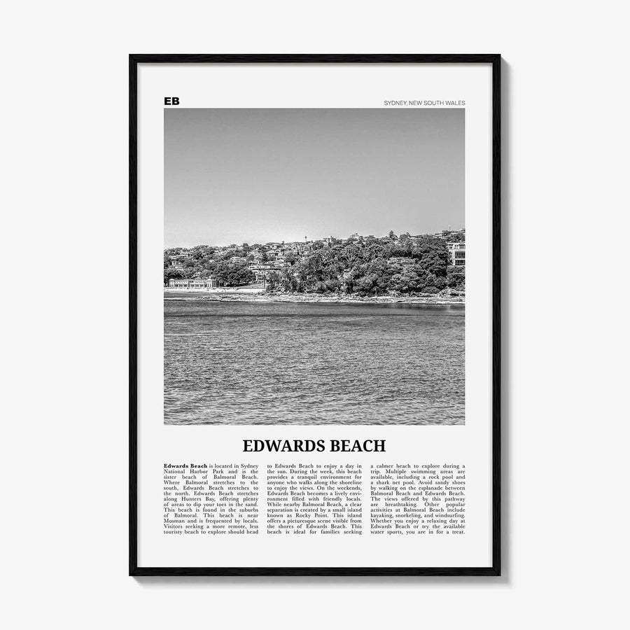 Edwards Beach Print Black and White, Edwards Beach Wall Art, Edwards Beach Poster, Edwards Beach Photo, Sydney, Australia