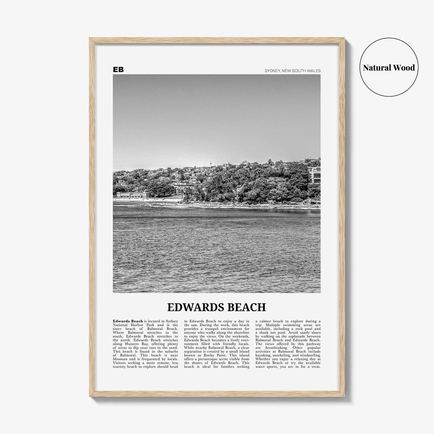 Edwards Beach Print Black and White, Edwards Beach Wall Art, Edwards Beach Poster, Edwards Beach Photo, Sydney, Australia