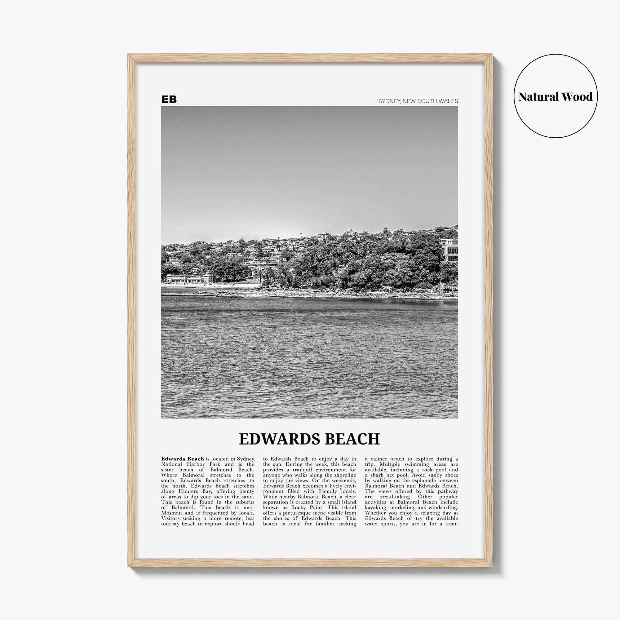 Edwards Beach Print Black and White, Edwards Beach Wall Art, Edwards Beach Poster, Edwards Beach Photo, Sydney, Australia