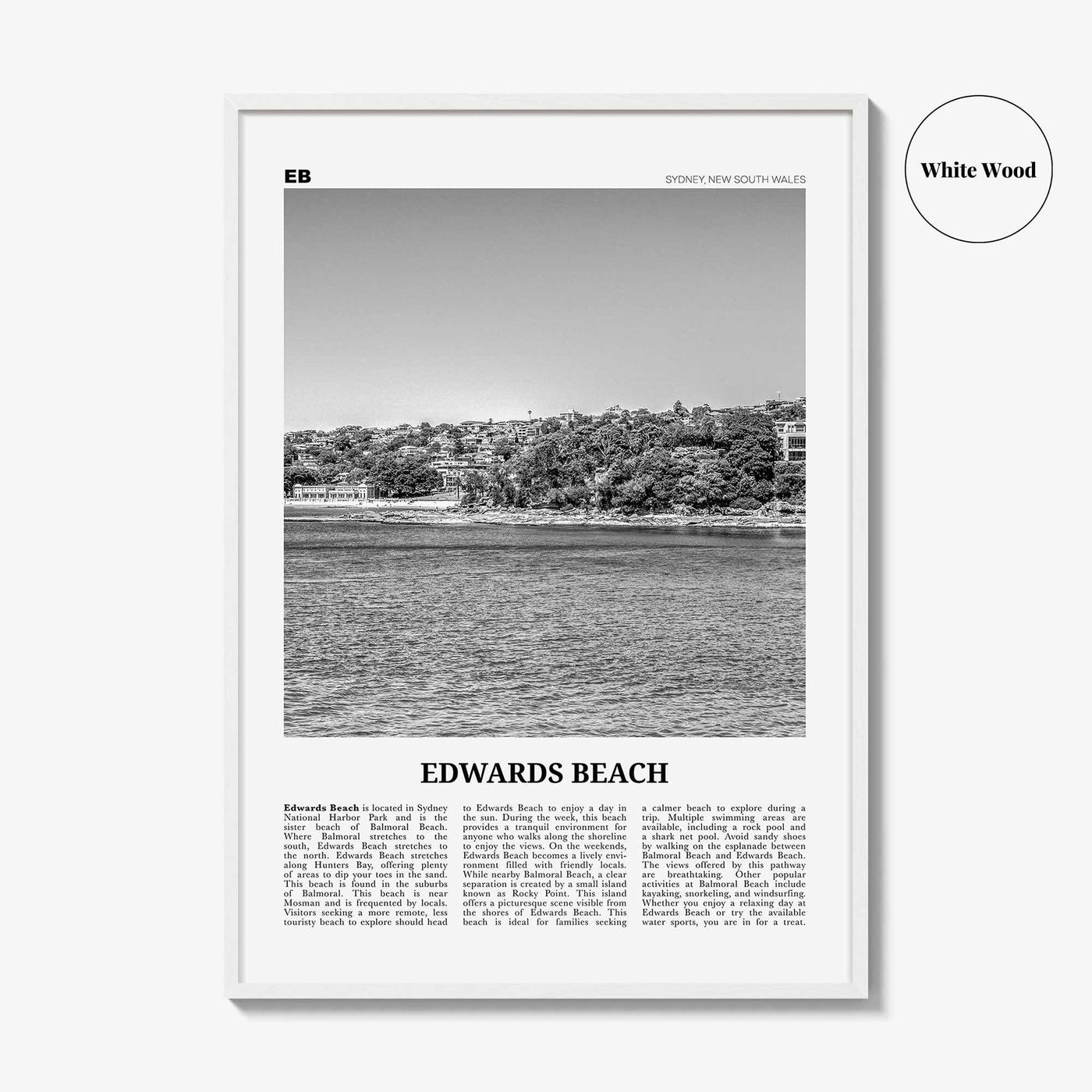 Edwards Beach Print Black and White, Edwards Beach Wall Art, Edwards Beach Poster, Edwards Beach Photo, Sydney, Australia
