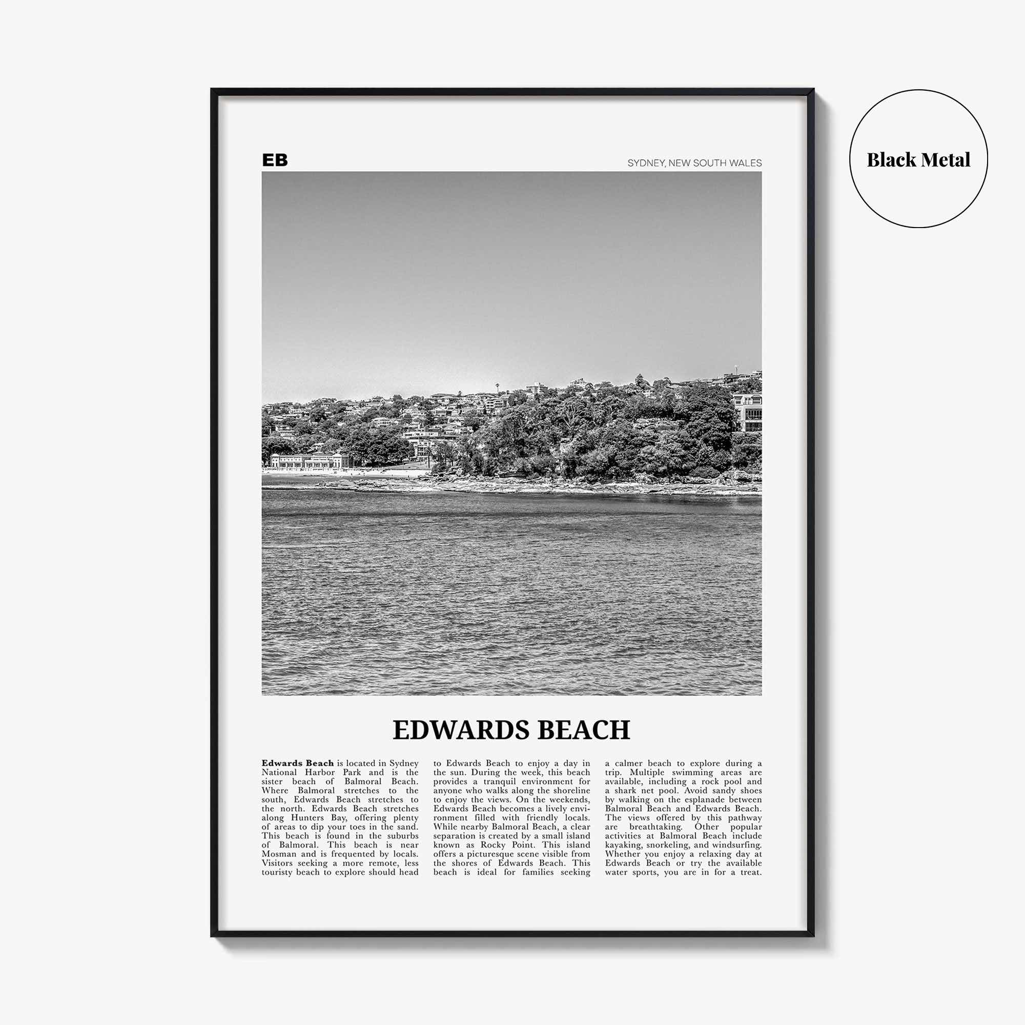 Edwards Beach Print Black and White, Edwards Beach Wall Art, Edwards Beach Poster, Edwards Beach Photo, Sydney, Australia