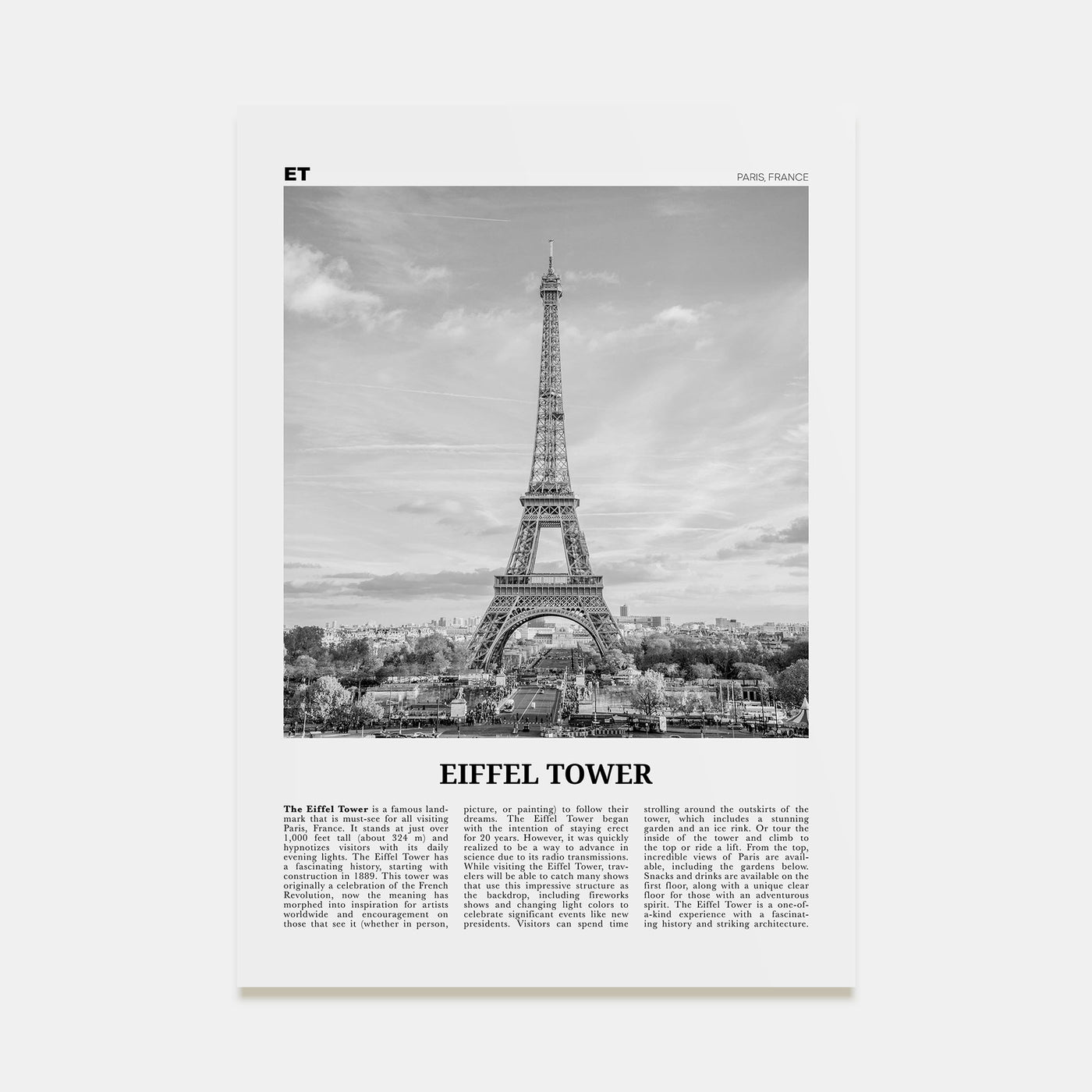 Eiffel Tower Travel B&W Poster