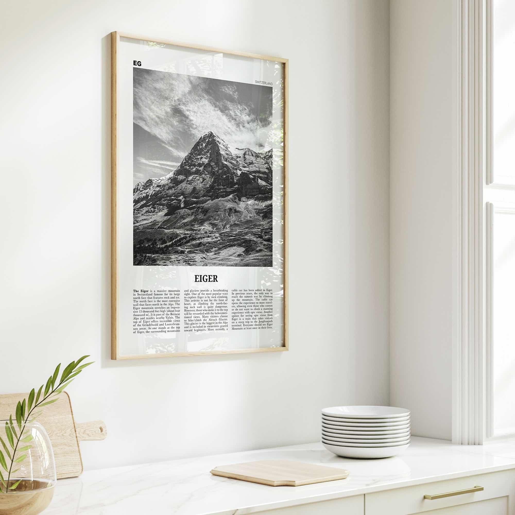Eiger Print Black and White, Eiger Wall Art, Eiger Poster, Eiger Photo, Eiger Wall Décor, Eiger Map, Switzerland