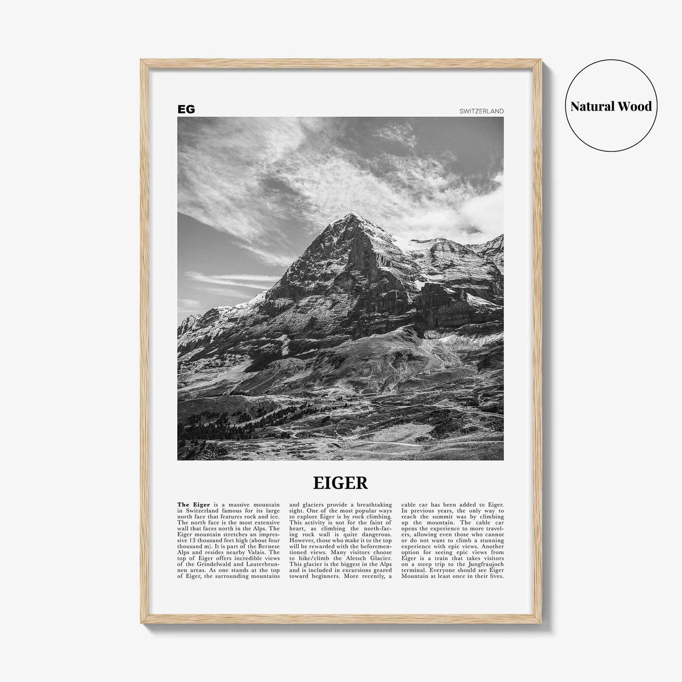 Eiger Print Black and White, Eiger Wall Art, Eiger Poster, Eiger Photo, Eiger Wall Décor, Eiger Map, Switzerland