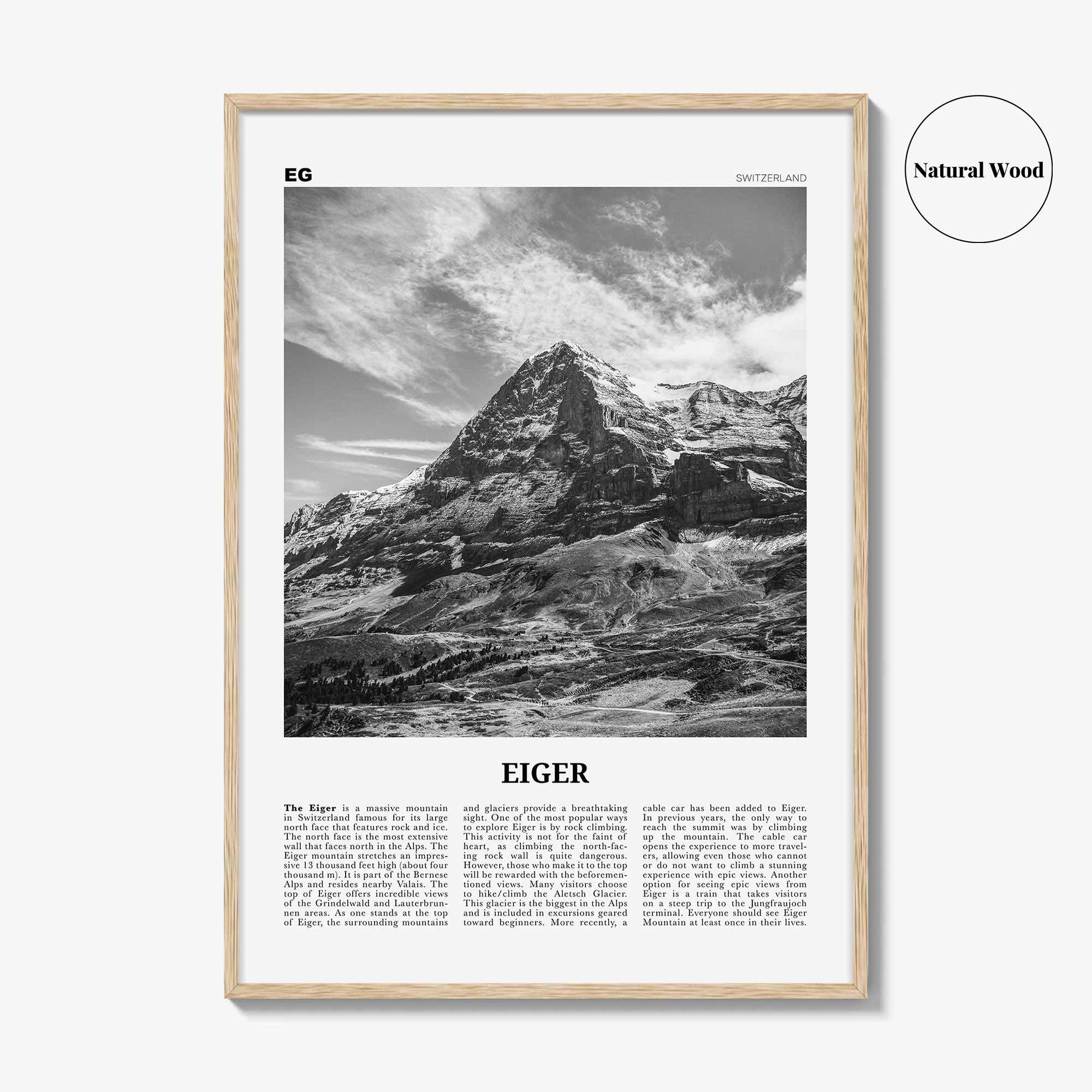 Eiger Print Black and White, Eiger Wall Art, Eiger Poster, Eiger Photo, Eiger Wall Décor, Eiger Map, Switzerland