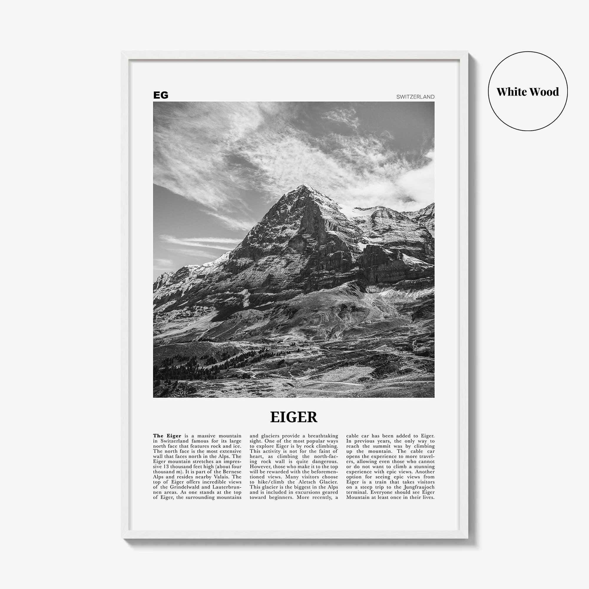 Eiger Print Black and White, Eiger Wall Art, Eiger Poster, Eiger Photo, Eiger Wall Décor, Eiger Map, Switzerland