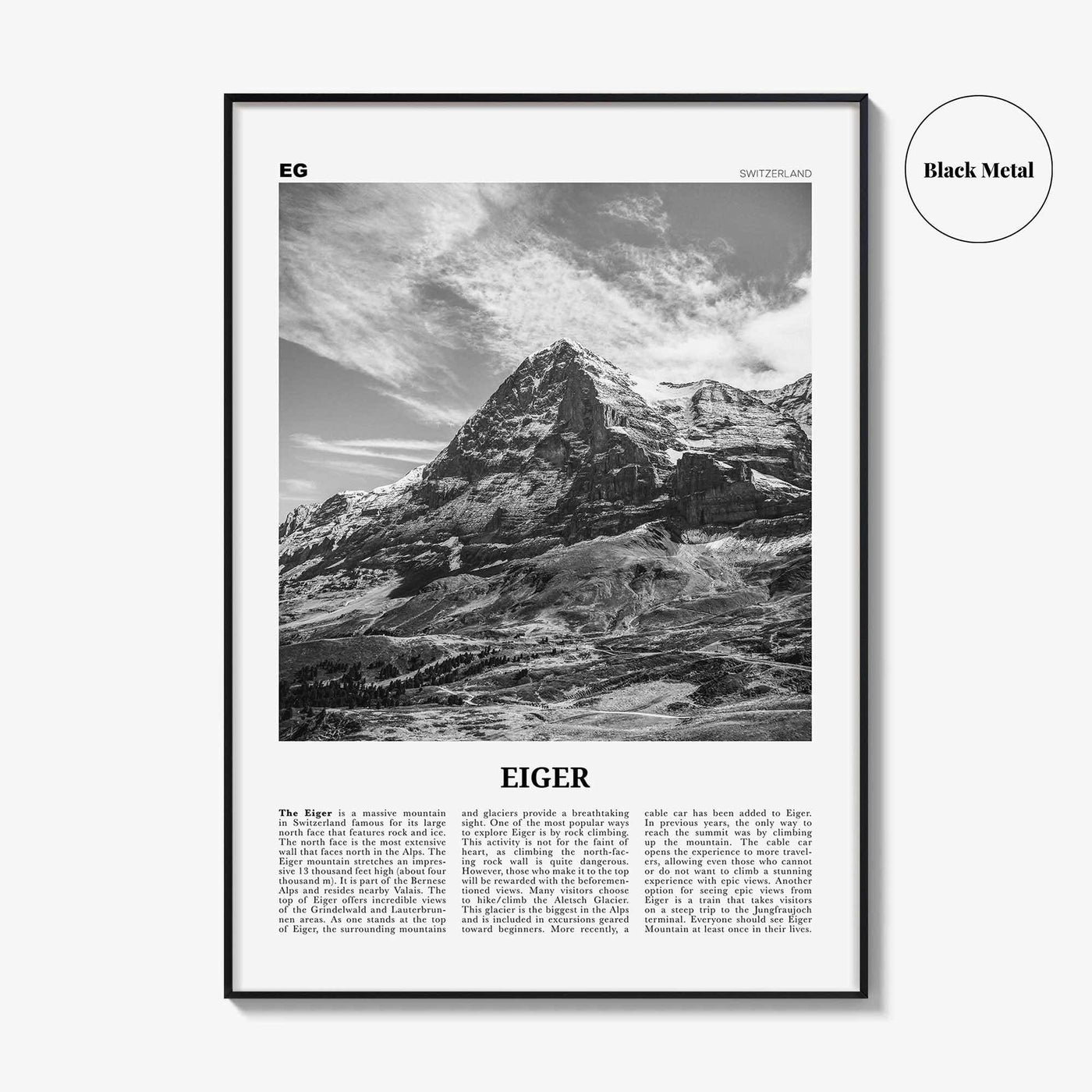 Eiger Print Black and White, Eiger Wall Art, Eiger Poster, Eiger Photo, Eiger Wall Décor, Eiger Map, Switzerland