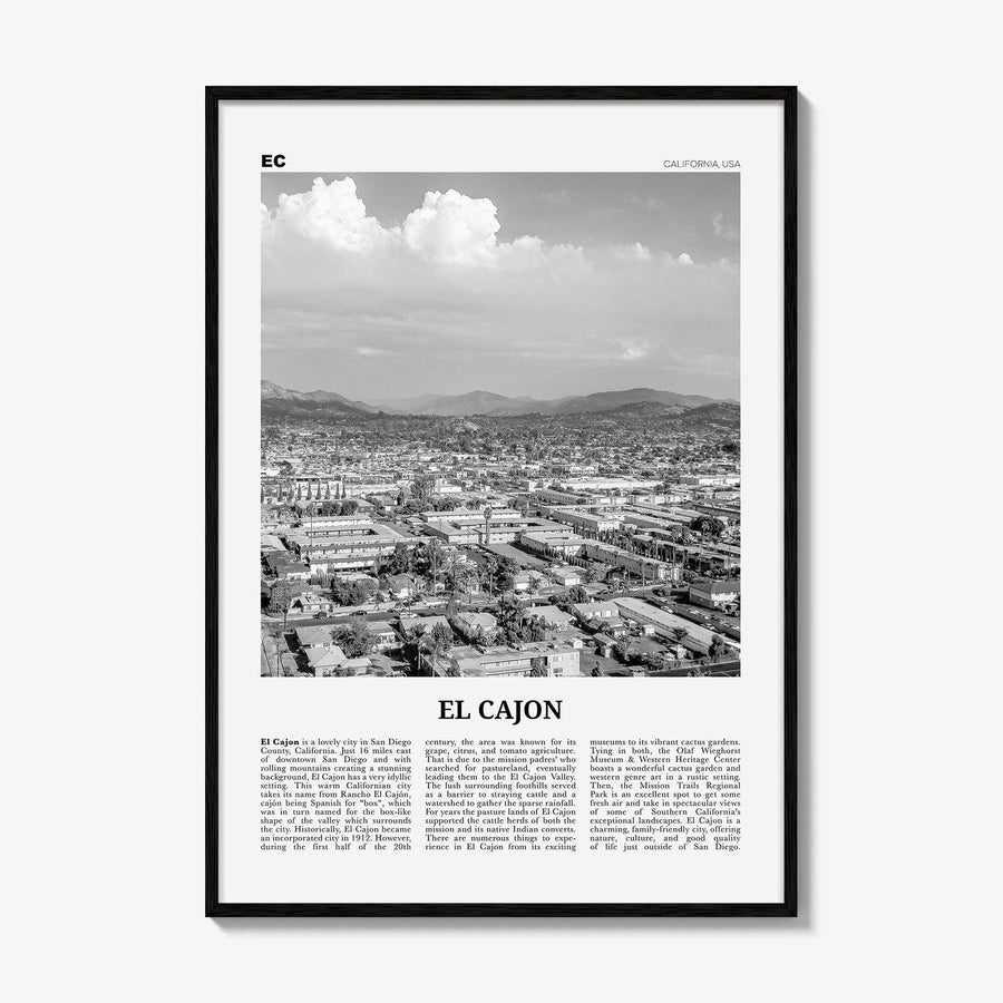 El Cajon Print Black and White, El Cajon Wall Art, El Cajon Poster, El Cajon Photo, El Cajon Wall Décor, El Cajon Map, California, USA