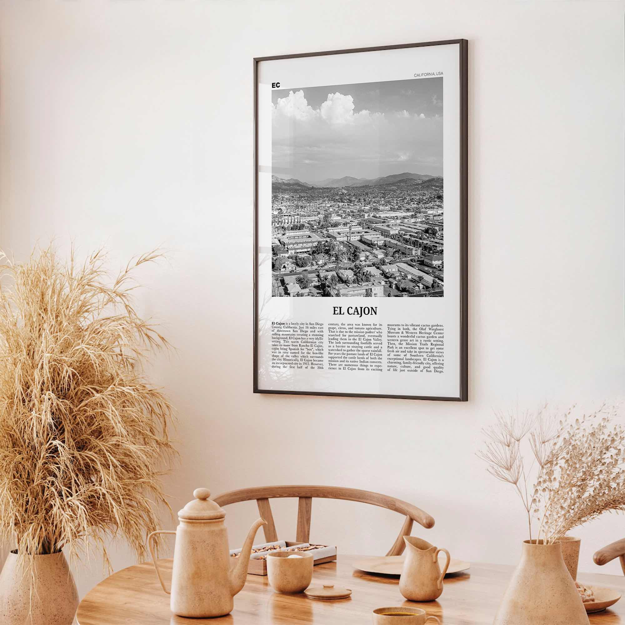 El Cajon Print Black and White, El Cajon Wall Art, El Cajon Poster, El Cajon Photo, El Cajon Wall Décor, El Cajon Map, California, USA