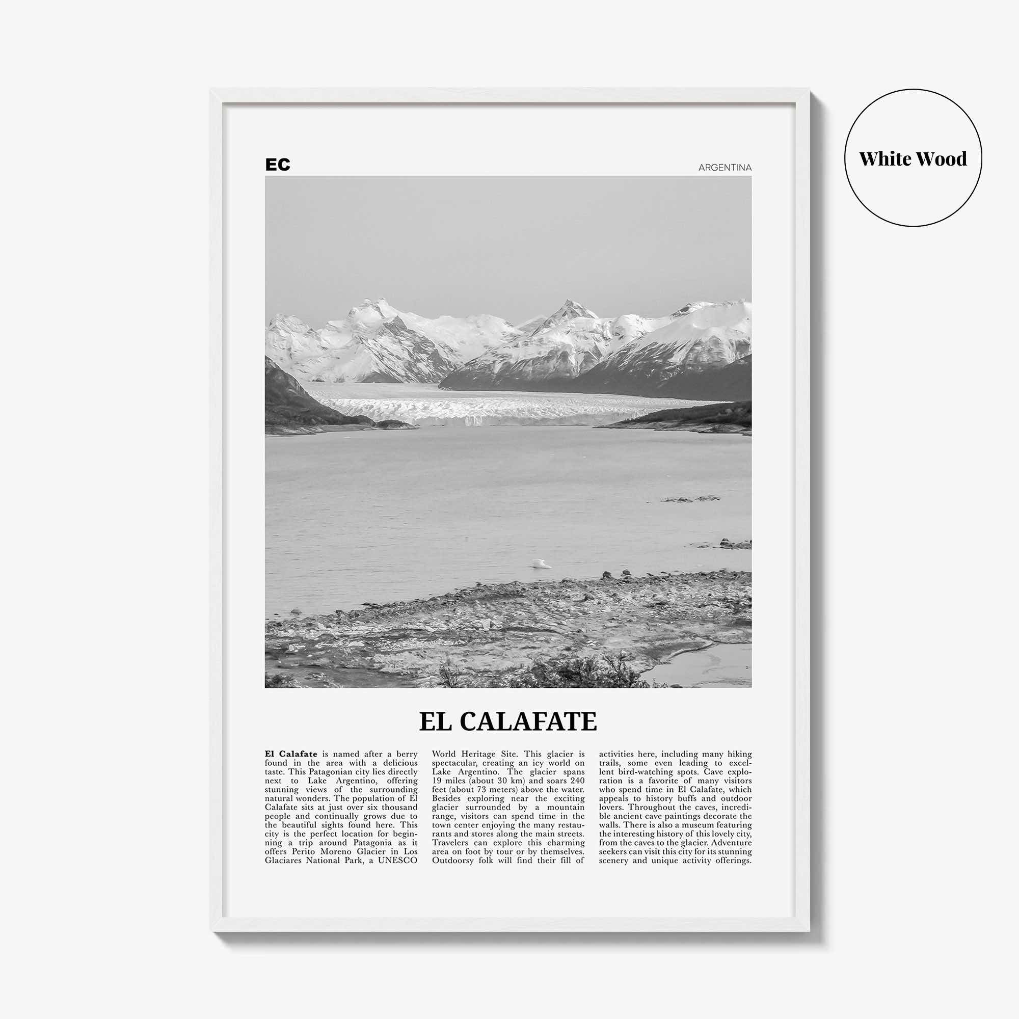 El Calafate Print Black and White, El Calafate Wall Art, El Calafate Poster, El Calafate Photo, El Calafate Wall Décor, Argentina
