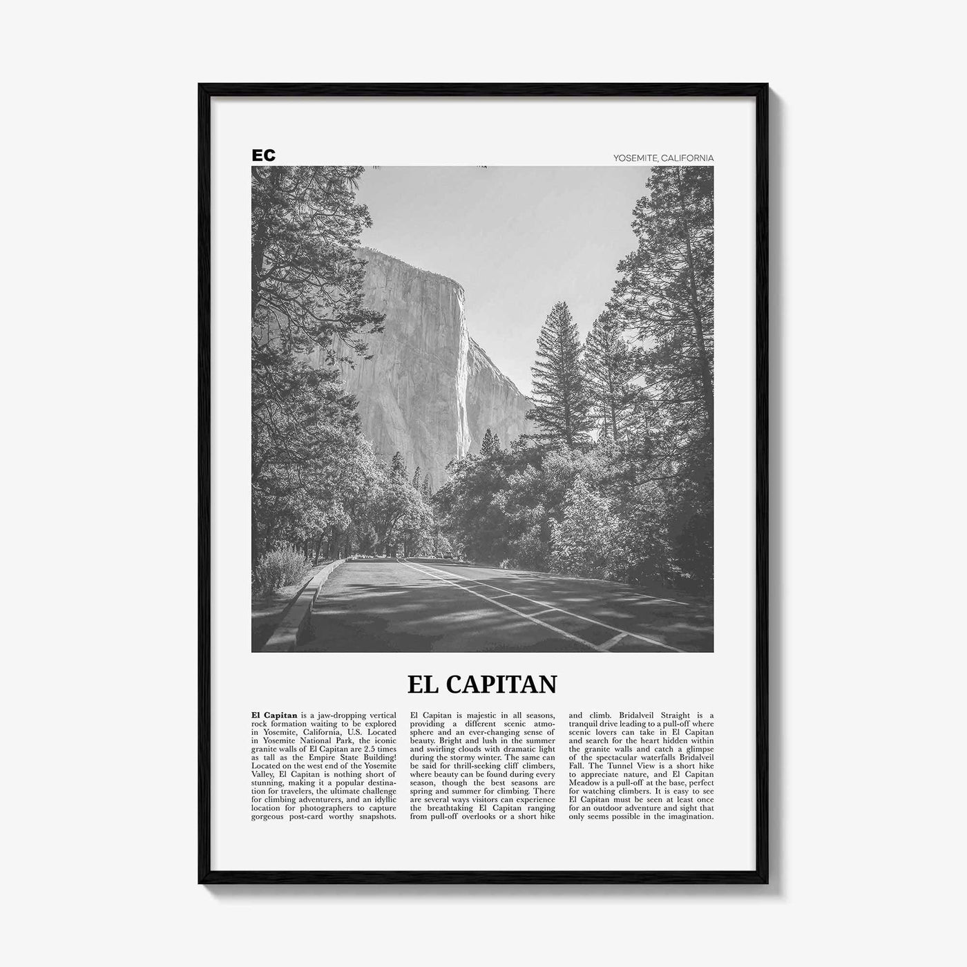 El Capitan Print Black and White, El Capitan Wall Art, El Capitan Poster, El Capitan Photo, Yosemite Poster Print, California, National Park