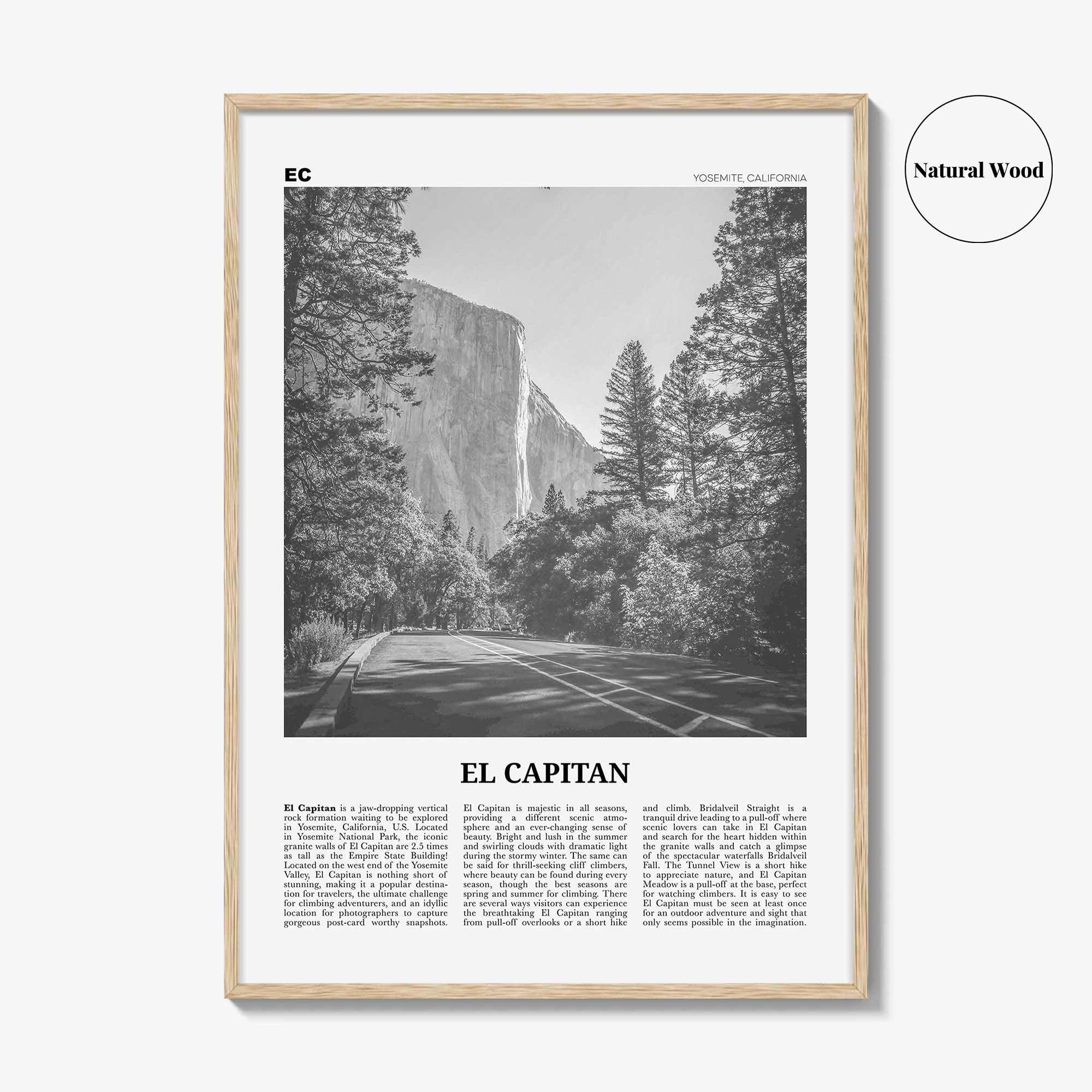 El Capitan Print Black and White, El Capitan Wall Art, El Capitan Poster, El Capitan Photo, Yosemite Poster Print, California, National Park