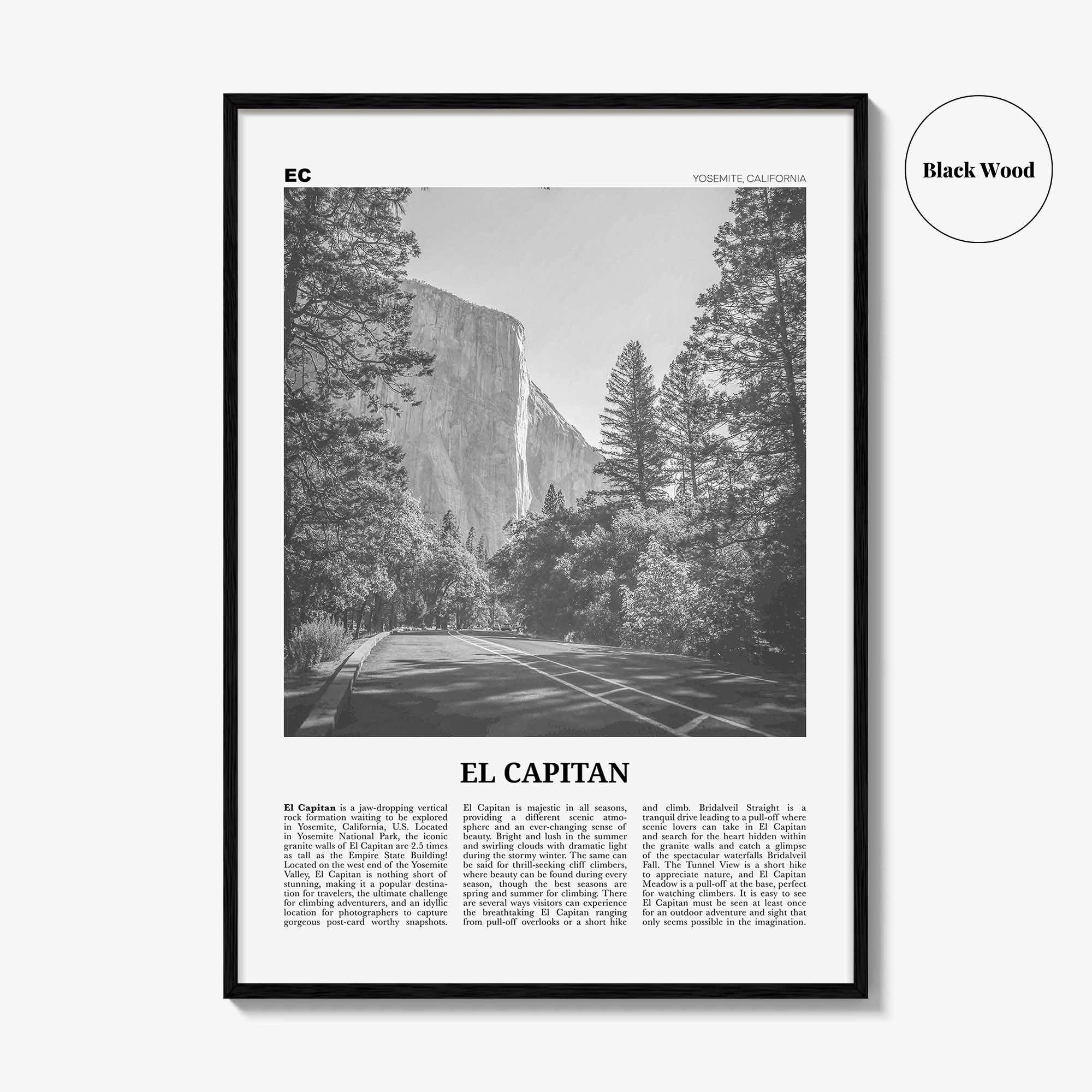 El Capitan Print Black and White, El Capitan Wall Art, El Capitan Poster, El Capitan Photo, Yosemite Poster Print, California, National Park