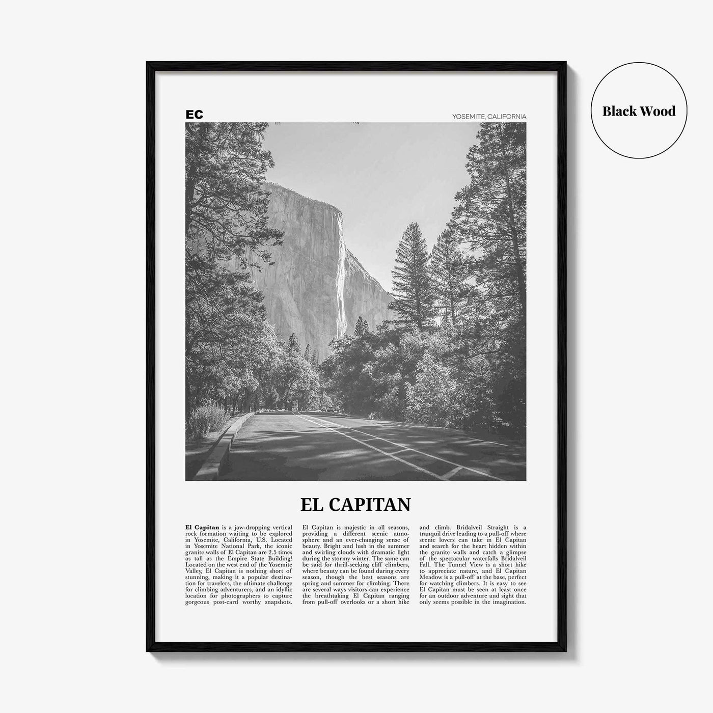 El Capitan Print Black and White, El Capitan Wall Art, El Capitan Poster, El Capitan Photo, Yosemite Poster Print, California, National Park