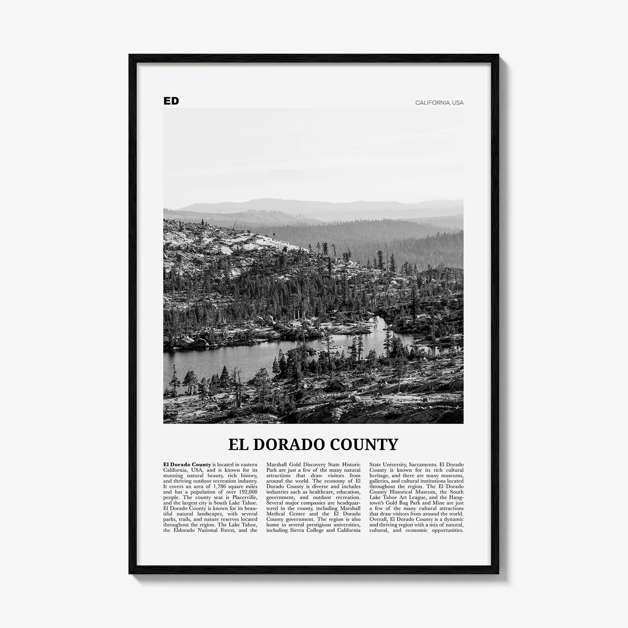 El Dorado County Print Black and White, El Dorado County Wall Art, El Dorado Poster, El Dorado Photo, El Dorado Wall Décor, El Dorado Map