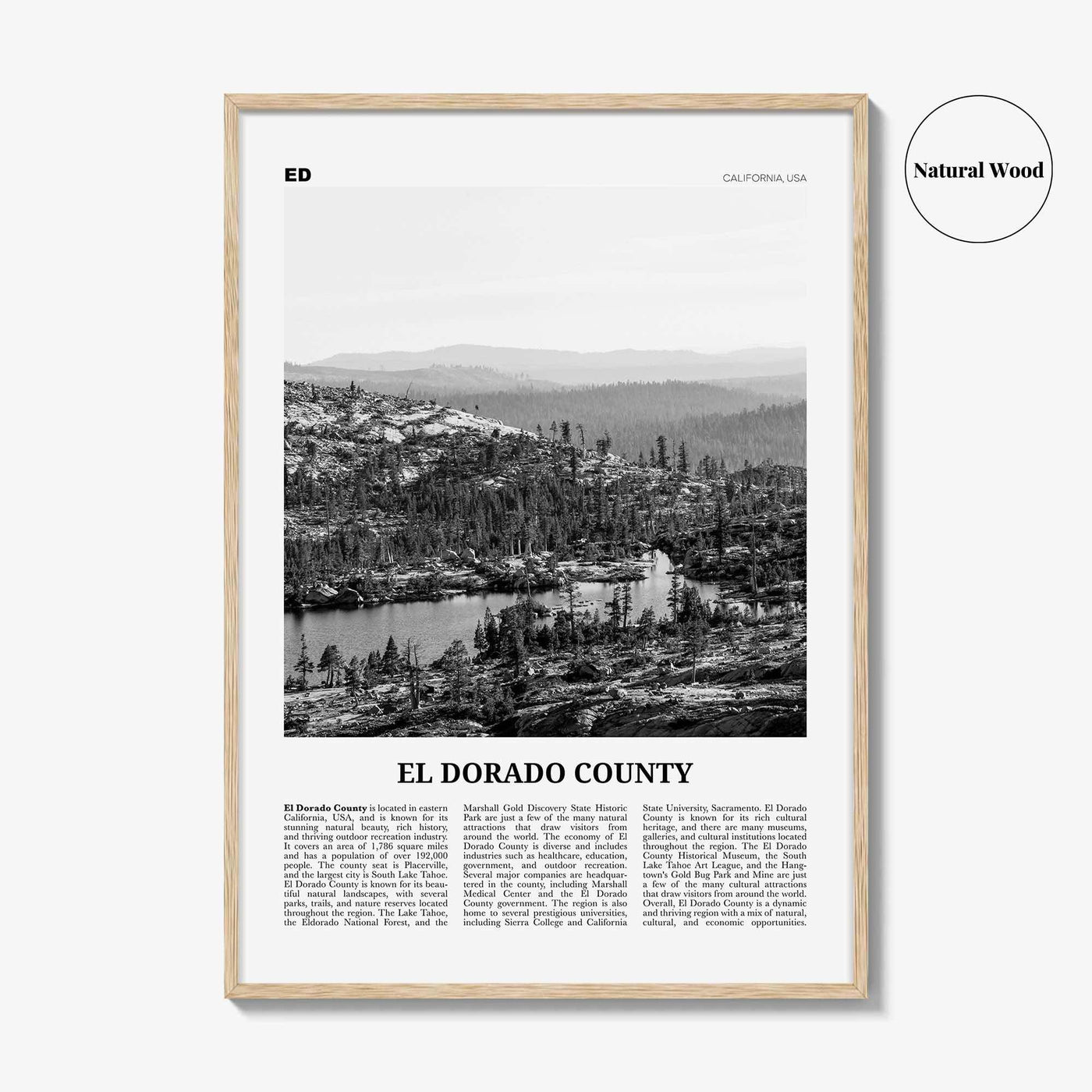 El Dorado County Print Black and White, El Dorado County Wall Art, El Dorado Poster, El Dorado Photo, El Dorado Wall Décor, El Dorado Map