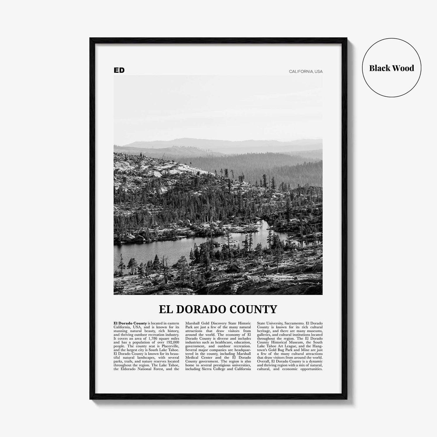 El Dorado County Print Black and White, El Dorado County Wall Art, El Dorado Poster, El Dorado Photo, El Dorado Wall Décor, El Dorado Map