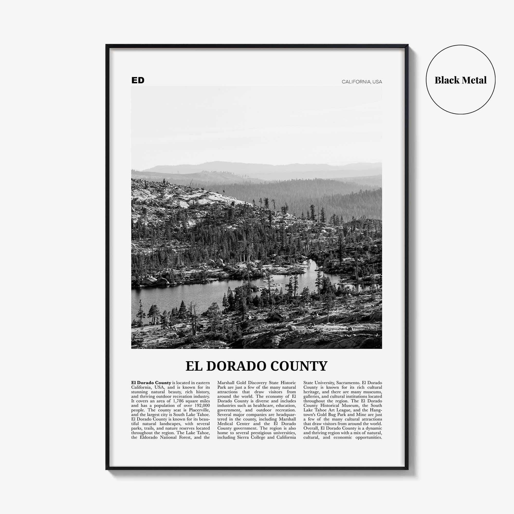 El Dorado County Print Black and White, El Dorado County Wall Art, El Dorado Poster, El Dorado Photo, El Dorado Wall Décor, El Dorado Map