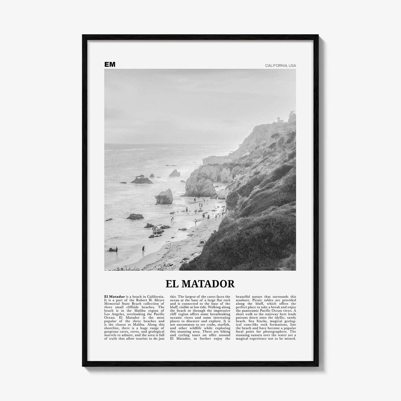 El Matador Print Black and White, El Matador Wall Art, El Matador Poster, El Matador Photo, El Matador Map,  California, USA