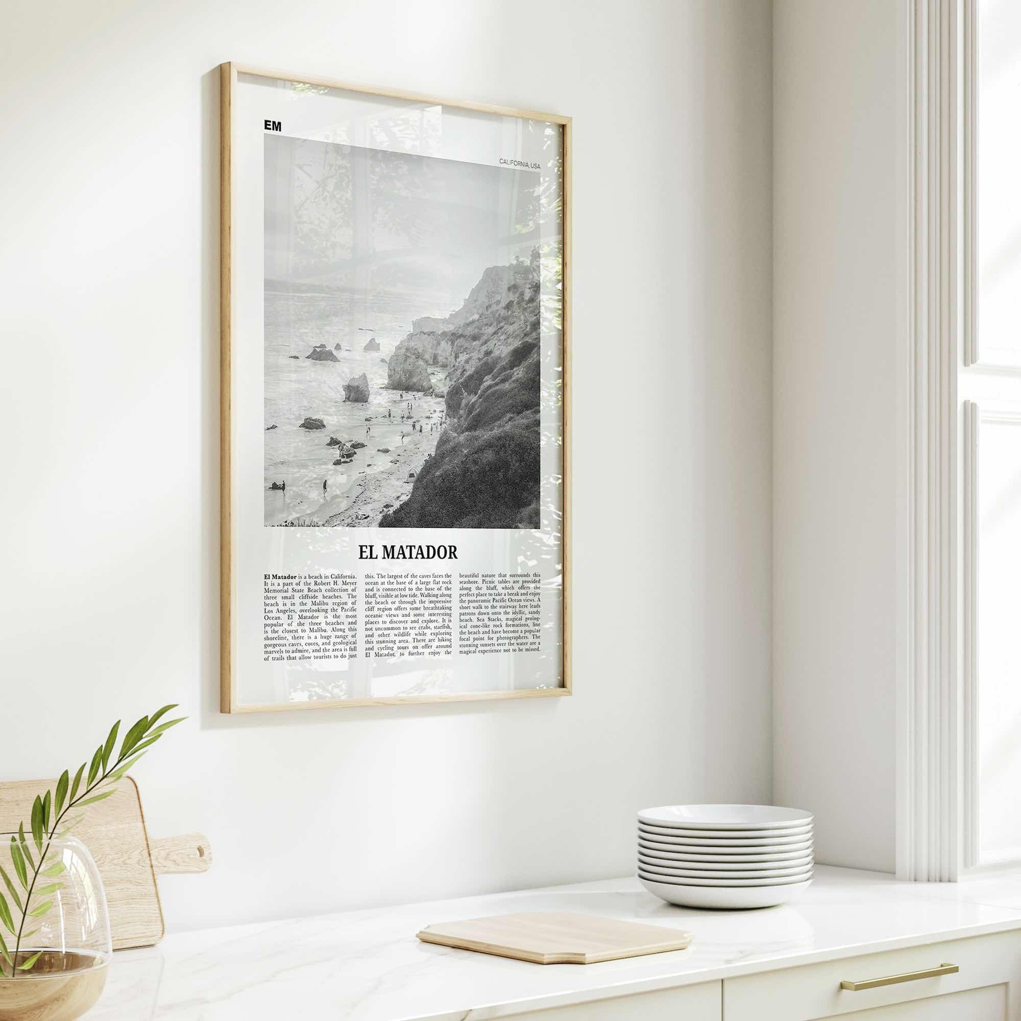 El Matador Print Black and White, El Matador Wall Art, El Matador Poster, El Matador Photo, El Matador Map,  California, USA