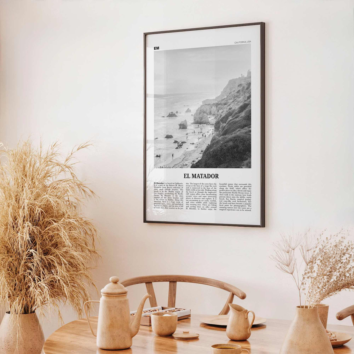 El Matador Print Black and White, El Matador Wall Art, El Matador Poster, El Matador Photo, El Matador Map,  California, USA