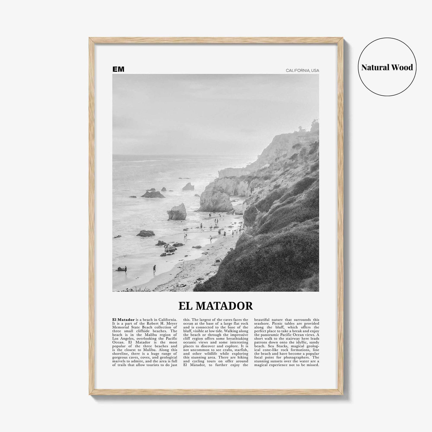 El Matador Print Black and White, El Matador Wall Art, El Matador Poster, El Matador Photo, El Matador Map,  California, USA