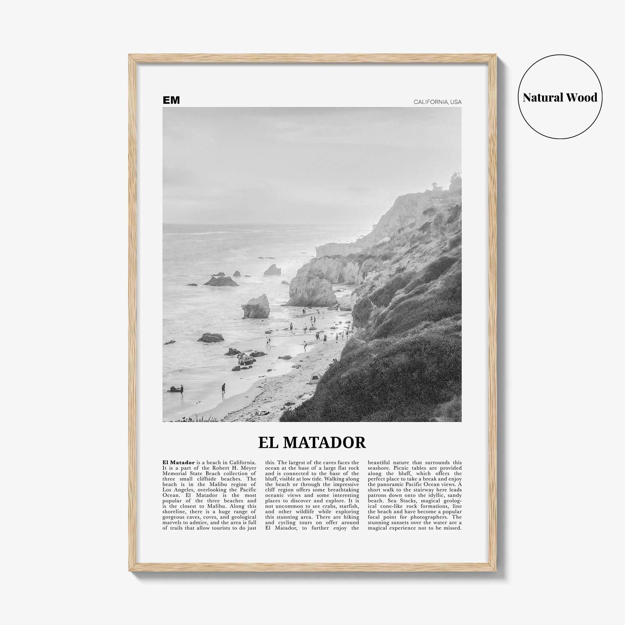 El Matador Print Black and White, El Matador Wall Art, El Matador Poster, El Matador Photo, El Matador Map,  California, USA