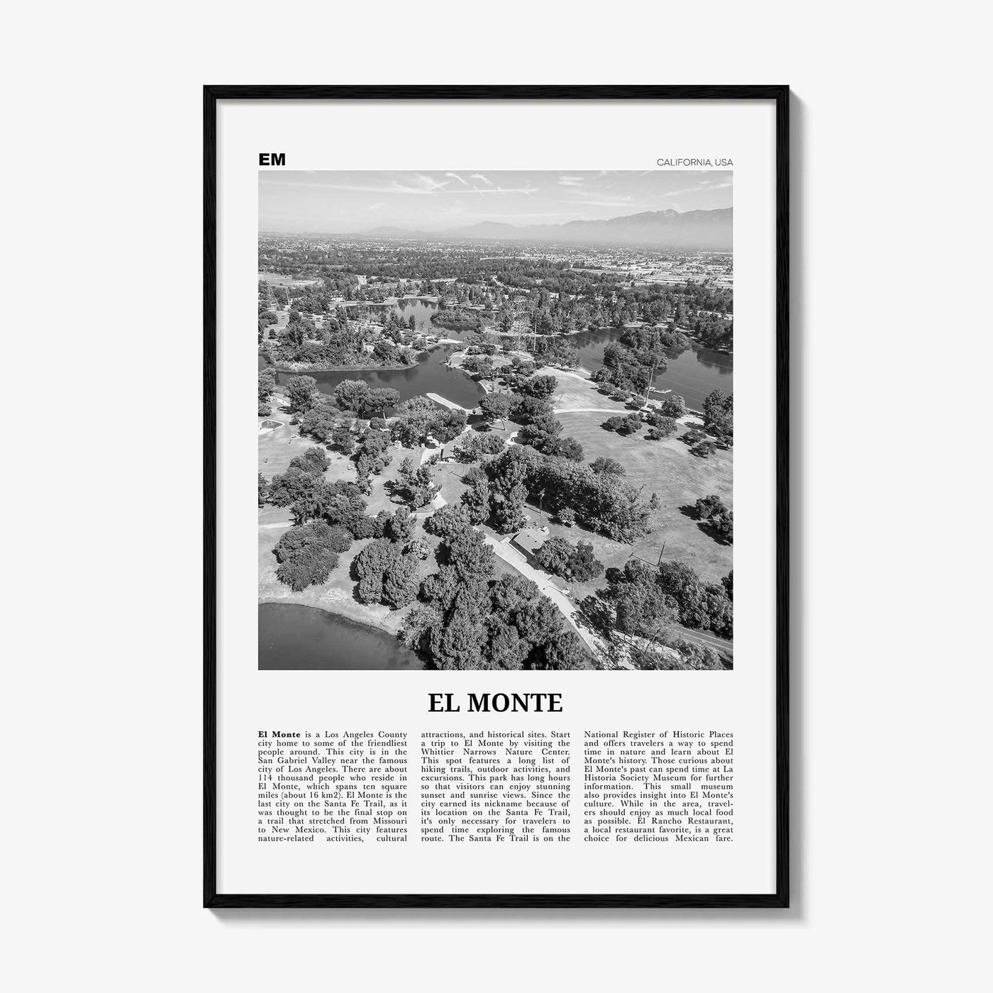 El Monte Print Black and White No 1, El Monte Wall Art, El Monte Poster, El Monte Photo, El Monte Wall Décor, El Monte Map, California, USA