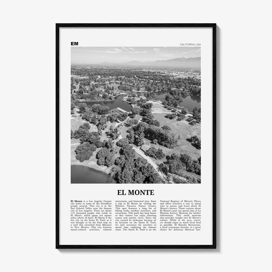 El Monte Print Black and White No 1, El Monte Wall Art, El Monte Poster, El Monte Photo, El Monte Wall Décor, El Monte Map, California, USA
