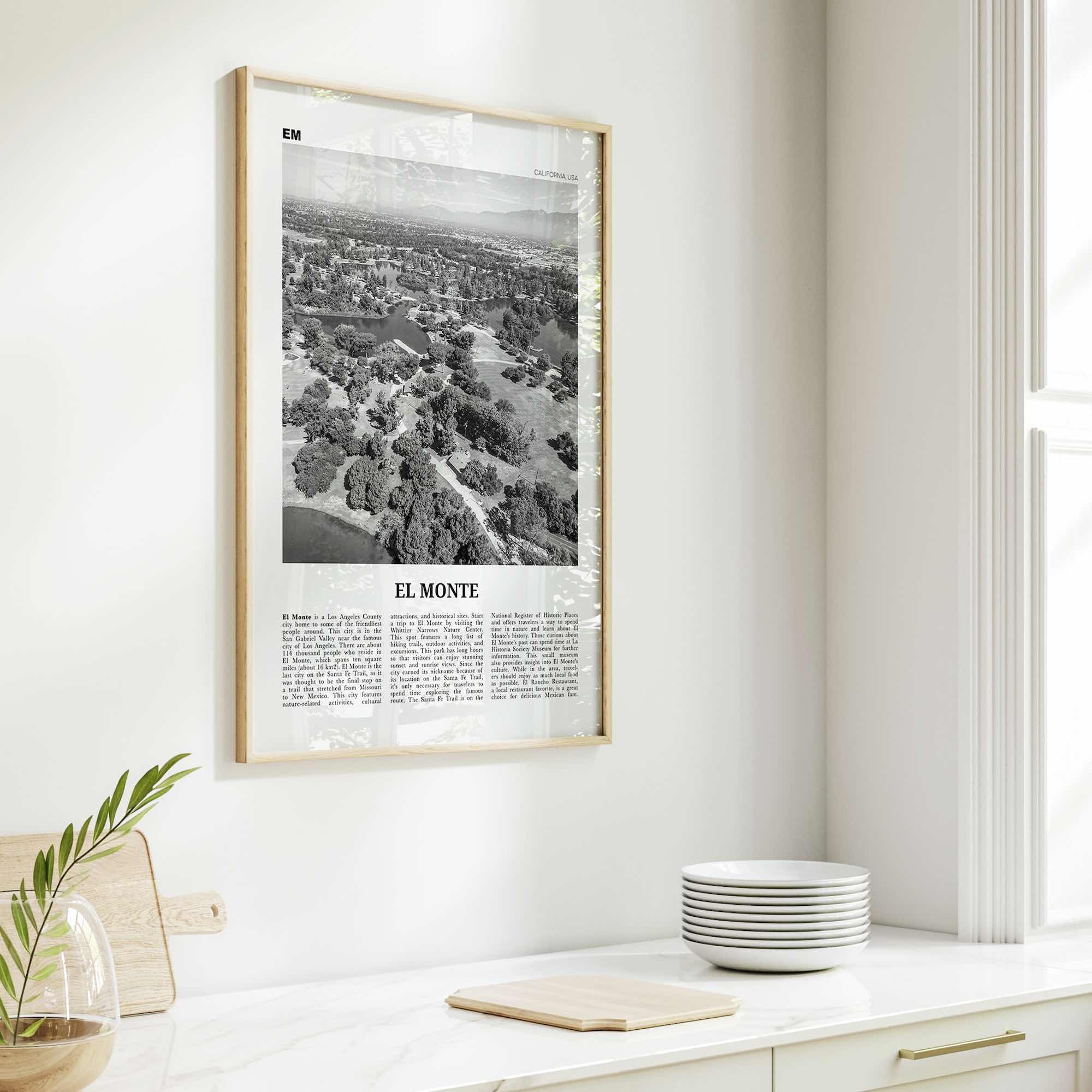 El Monte Print Black and White No 1, El Monte Wall Art, El Monte Poster, El Monte Photo, El Monte Wall Décor, El Monte Map, California, USA
