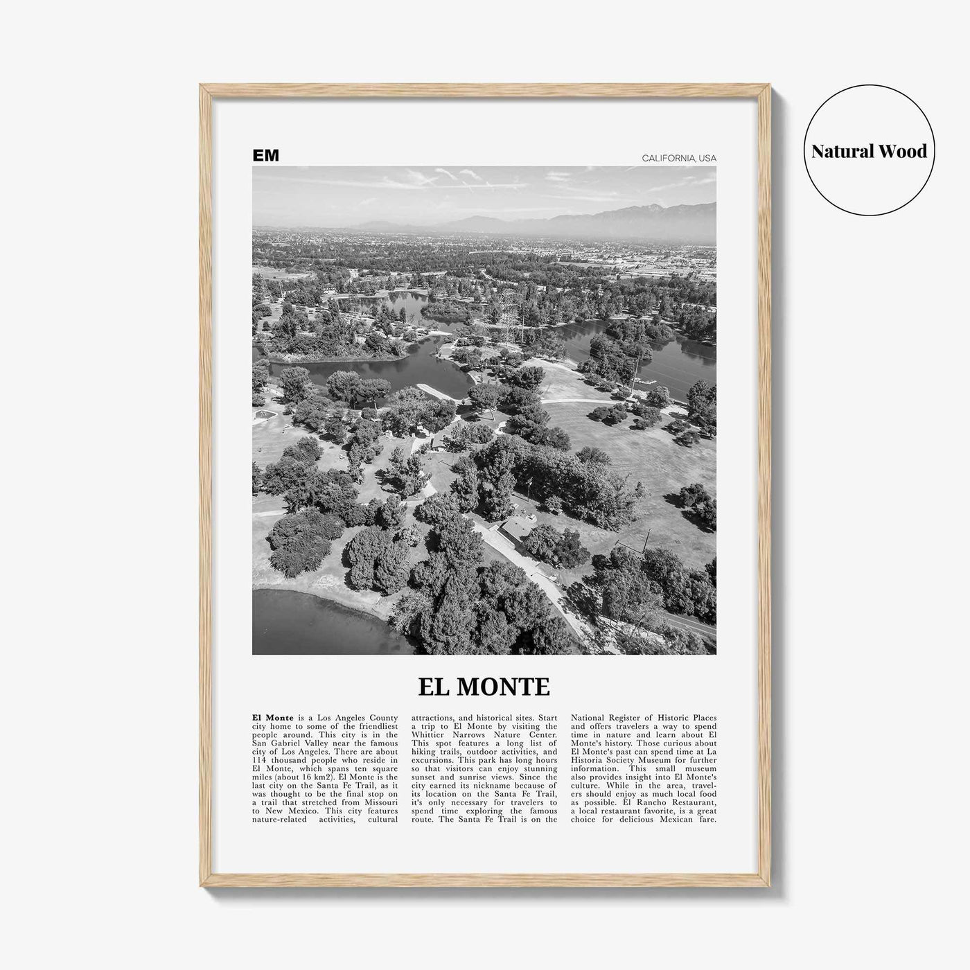 El Monte Print Black and White No 1, El Monte Wall Art, El Monte Poster, El Monte Photo, El Monte Wall Décor, El Monte Map, California, USA