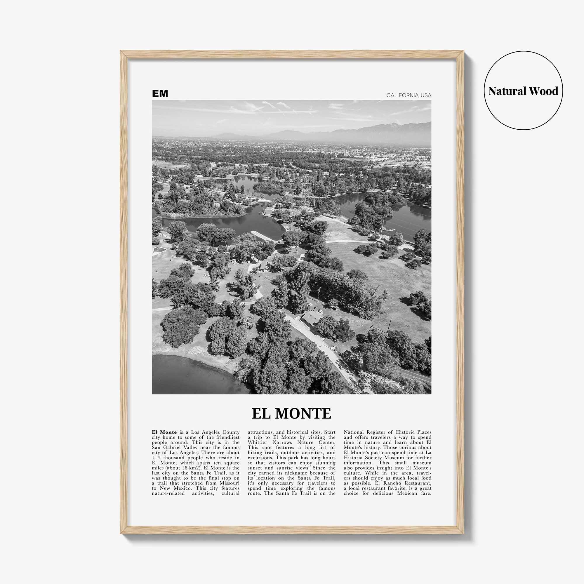 El Monte Print Black and White No 1, El Monte Wall Art, El Monte Poster, El Monte Photo, El Monte Wall Décor, El Monte Map, California, USA