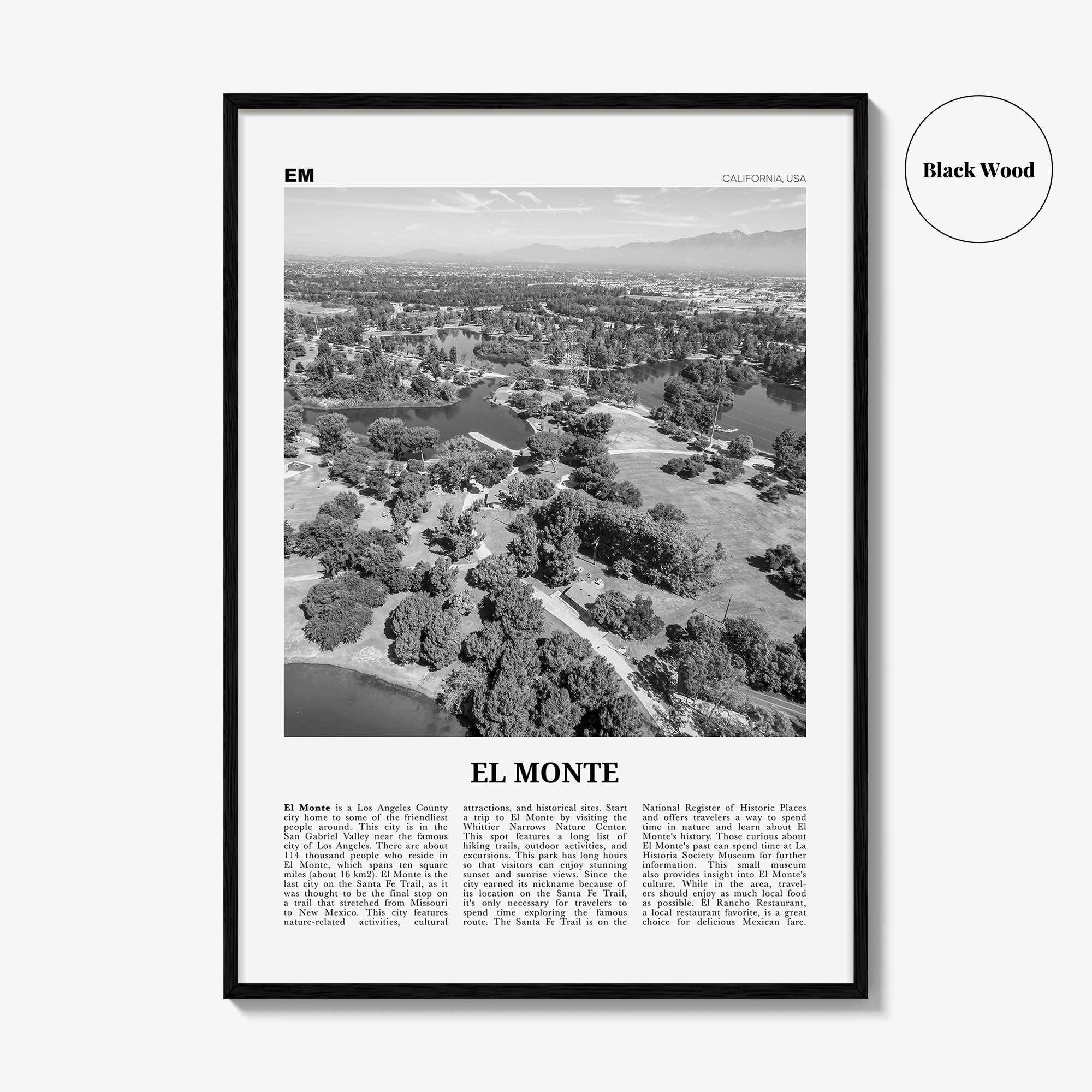 El Monte Print Black and White No 1, El Monte Wall Art, El Monte Poster, El Monte Photo, El Monte Wall Décor, El Monte Map, California, USA