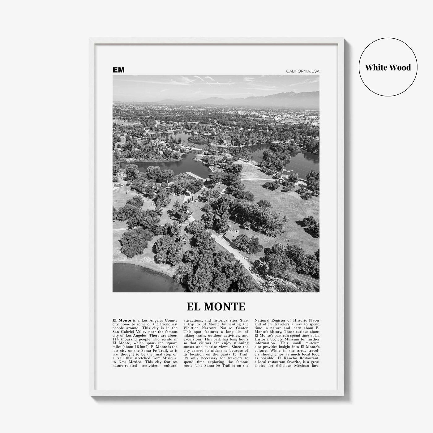 El Monte Print Black and White No 1, El Monte Wall Art, El Monte Poster, El Monte Photo, El Monte Wall Décor, El Monte Map, California, USA