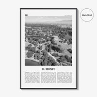 El Monte Print Black and White No 1, El Monte Wall Art, El Monte Poster, El Monte Photo, El Monte Wall Décor, El Monte Map, California, USA