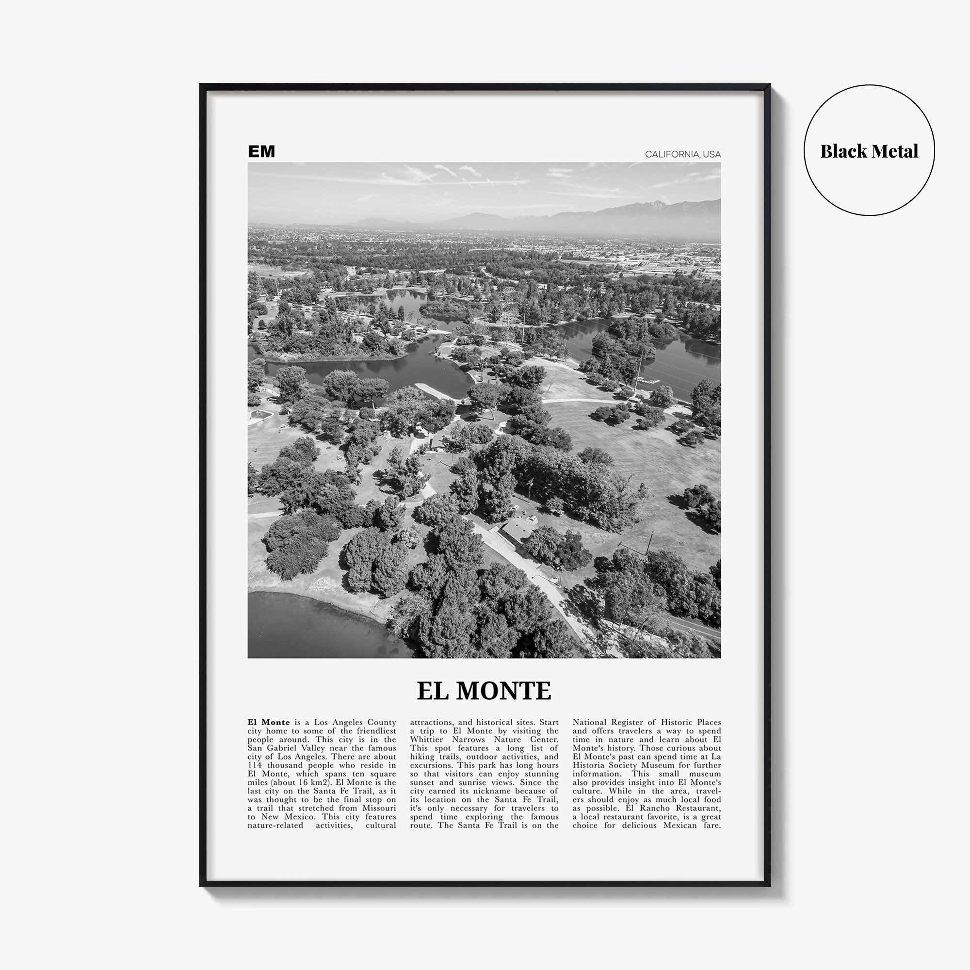 El Monte Print Black and White No 1, El Monte Wall Art, El Monte Poster, El Monte Photo, El Monte Wall Décor, El Monte Map, California, USA