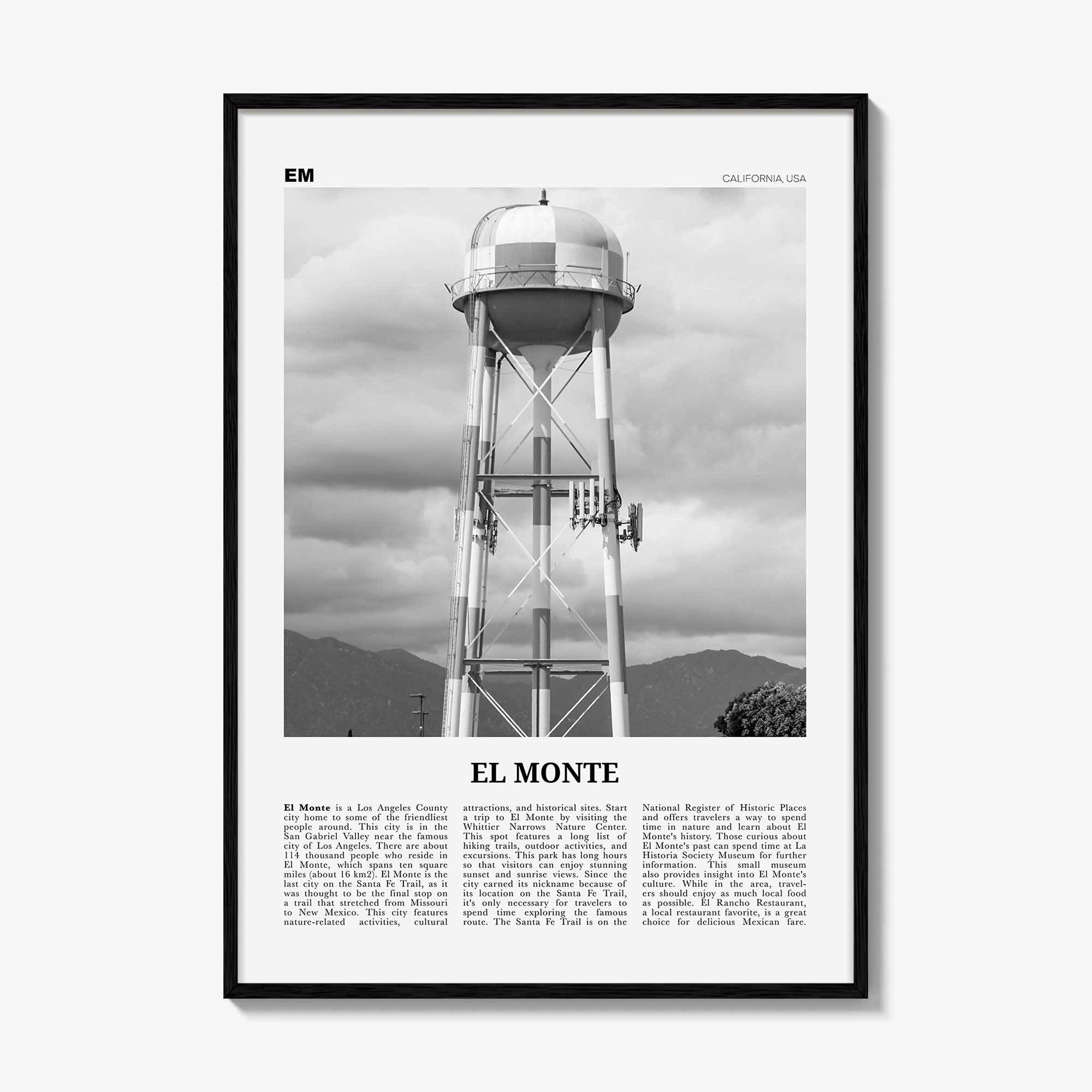 El Monte Print Black and White No 2, El Monte Wall Art, El Monte Poster, El Monte Photo, El Monte Wall Décor, El Monte Map California
