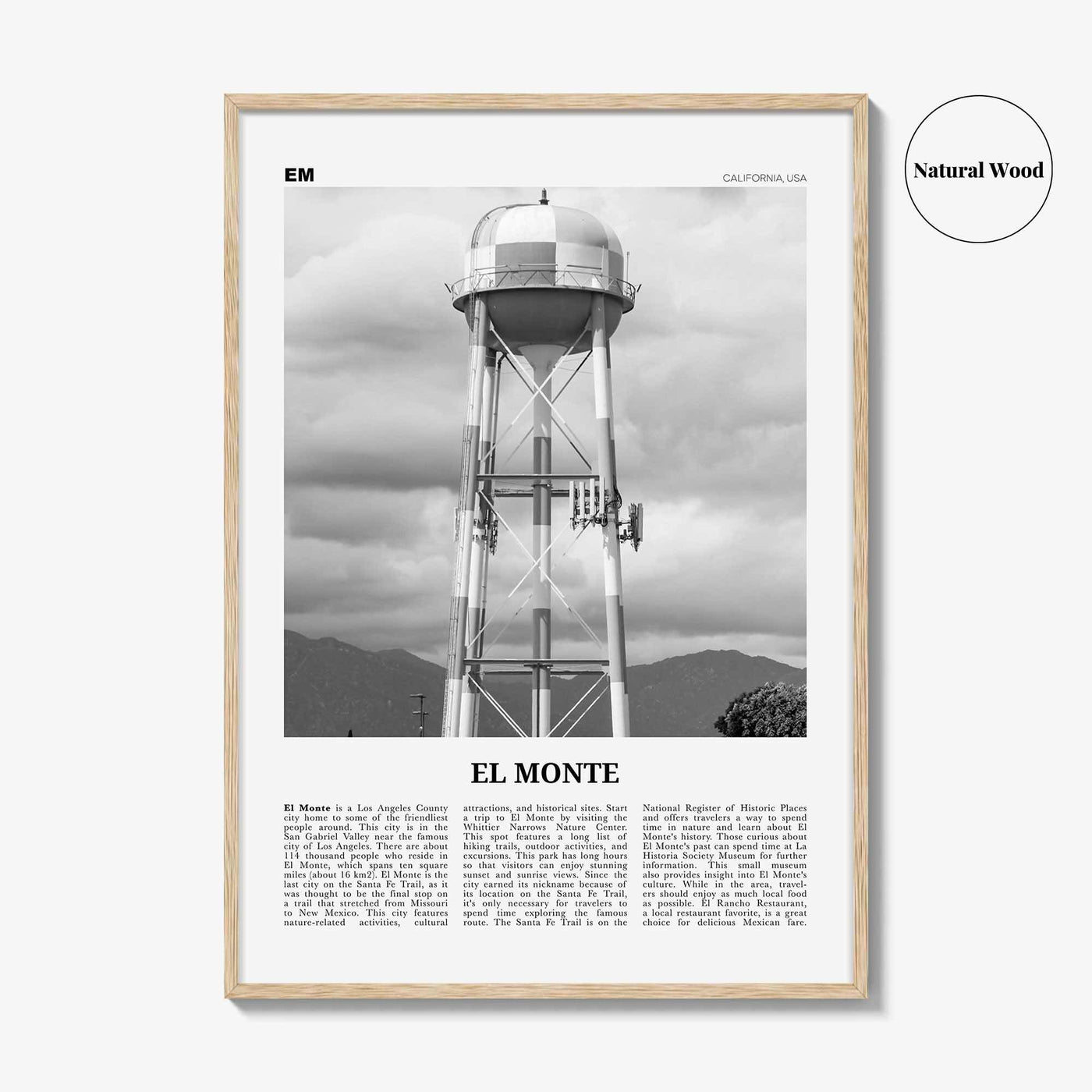 El Monte Print Black and White No 2, El Monte Wall Art, El Monte Poster, El Monte Photo, El Monte Wall Décor, El Monte Map California