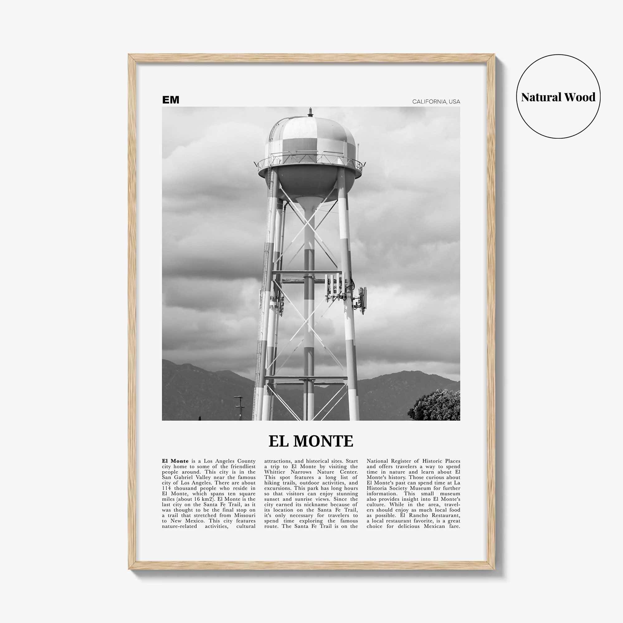 El Monte Print Black and White No 2, El Monte Wall Art, El Monte Poster, El Monte Photo, El Monte Wall Décor, El Monte Map California