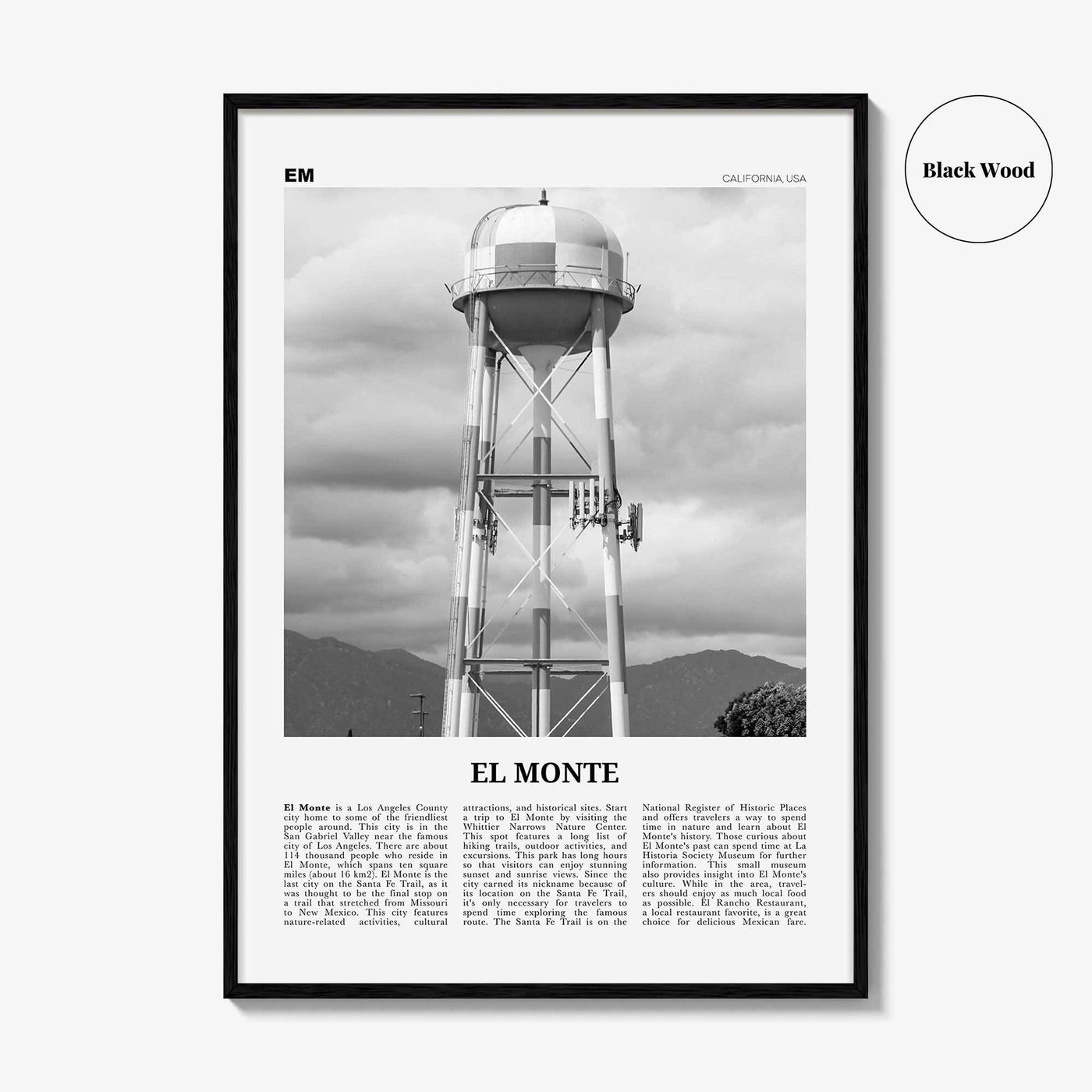 El Monte Print Black and White No 2, El Monte Wall Art, El Monte Poster, El Monte Photo, El Monte Wall Décor, El Monte Map California