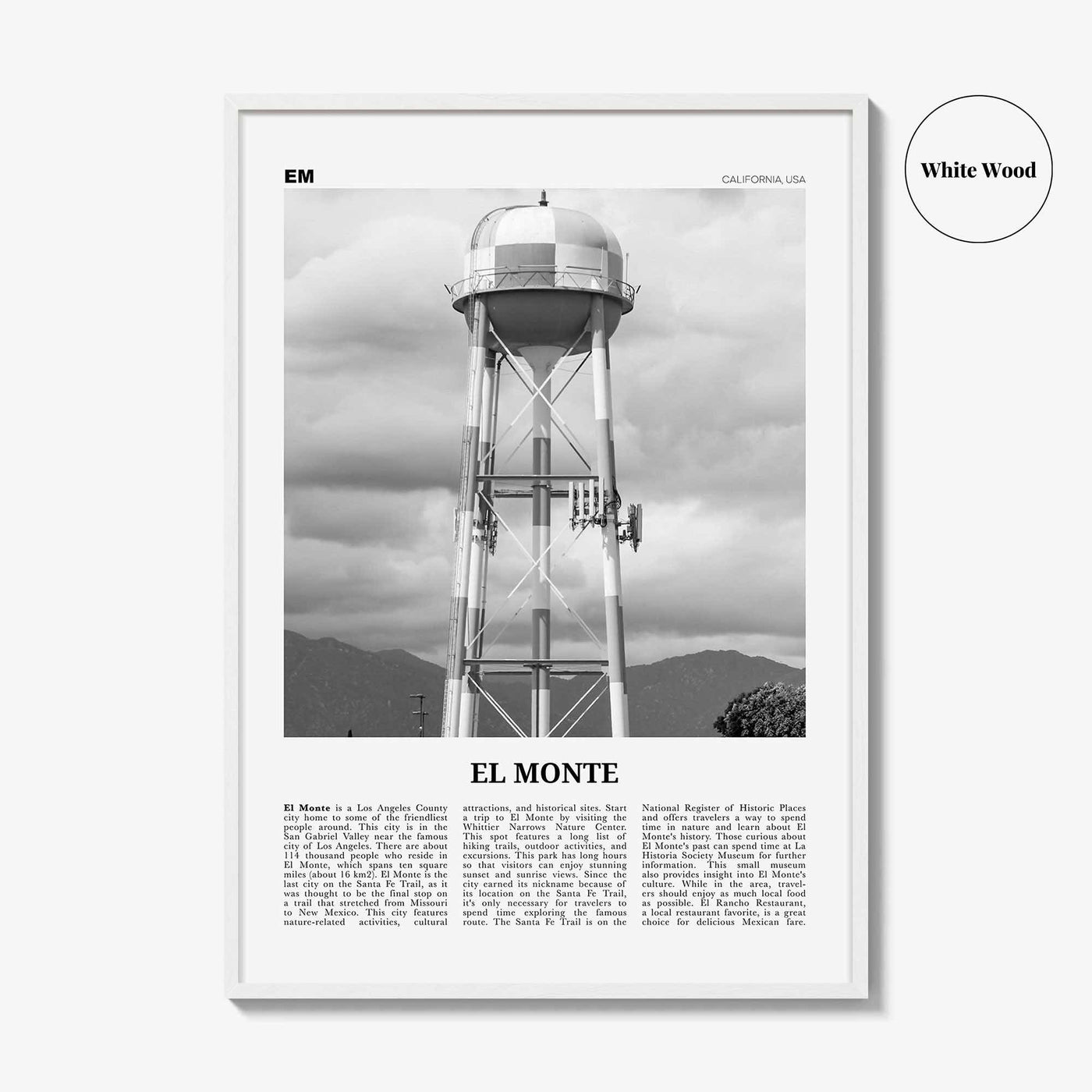 El Monte Print Black and White No 2, El Monte Wall Art, El Monte Poster, El Monte Photo, El Monte Wall Décor, El Monte Map California