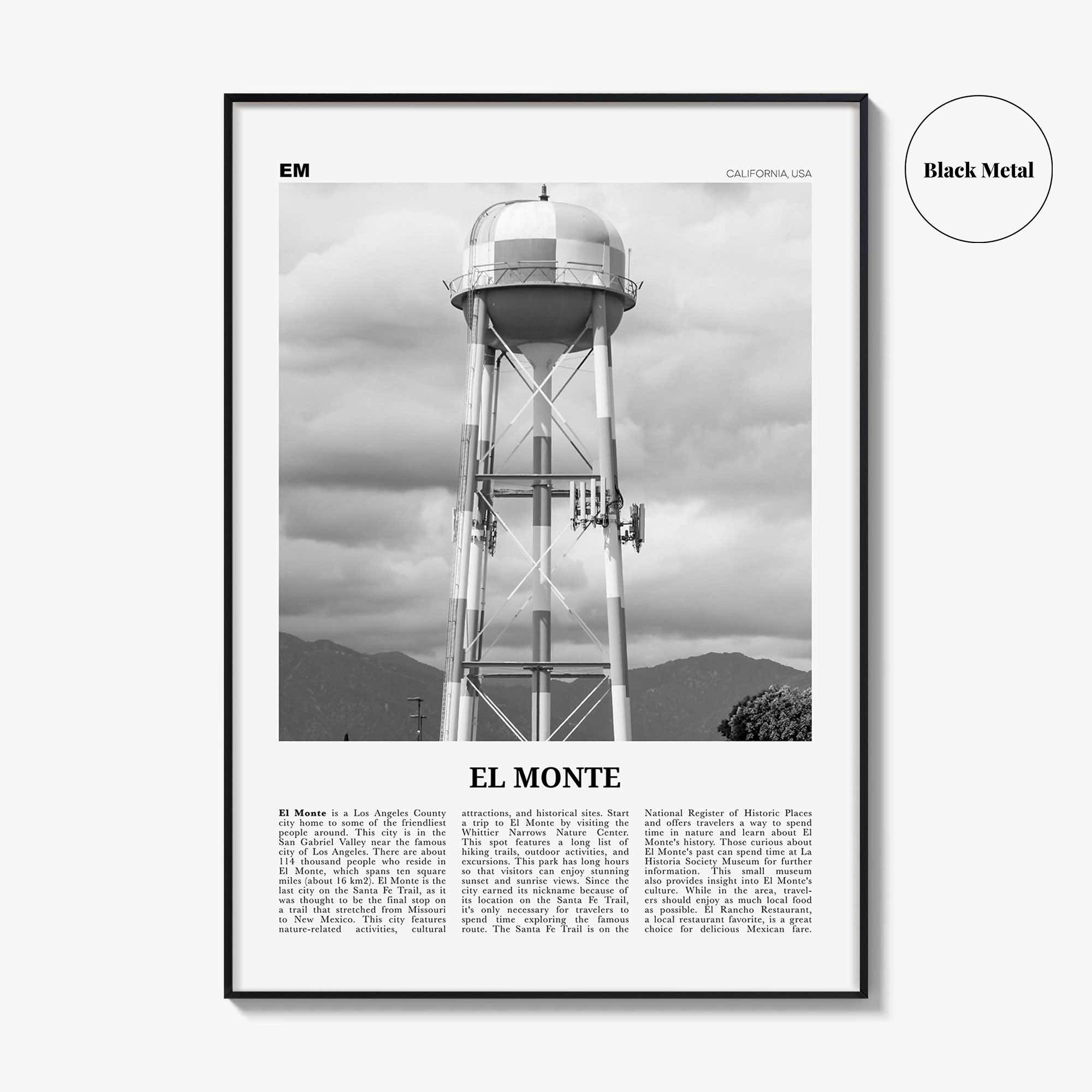 El Monte Print Black and White No 2, El Monte Wall Art, El Monte Poster, El Monte Photo, El Monte Wall Décor, El Monte Map California