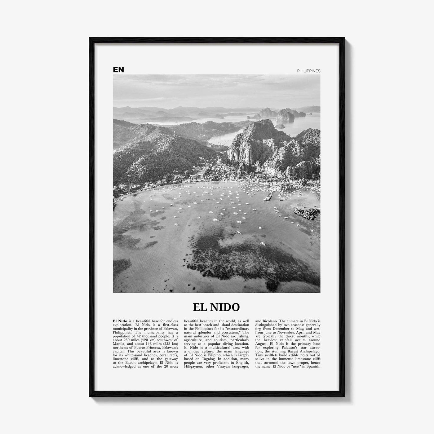 El Nido Print Black and White, El Nido Wall Art, El Nido Poster, El Nido Photo, El Nido Wall Decor, Palawan, Philippines, Asia