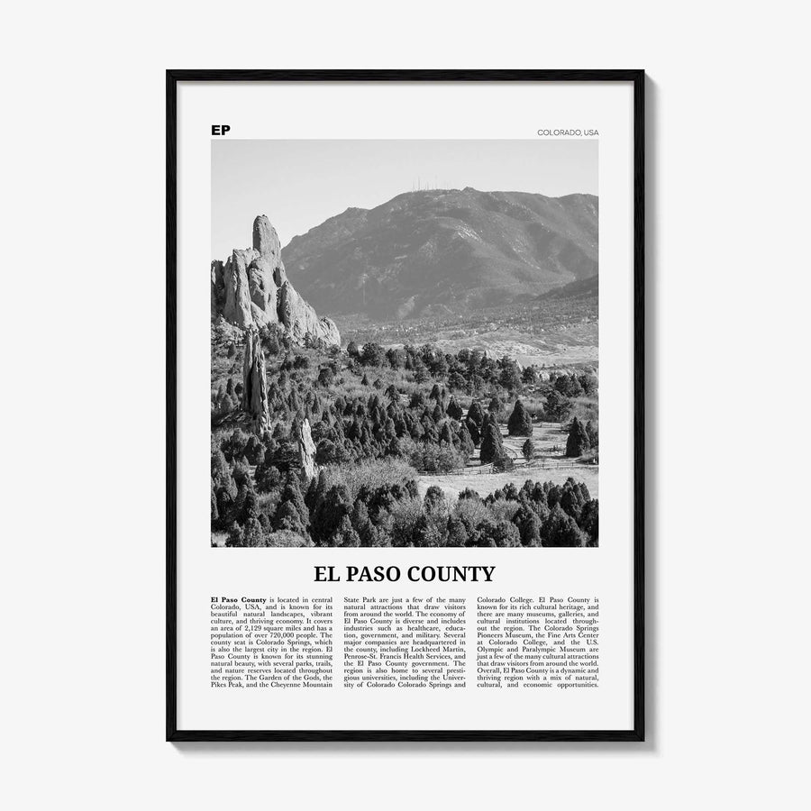 El Paso County Print Black and White, El Paso County Wall Art, El Paso County Poster, El Paso County Photo, El Paso Wall Décor, El Paso Map