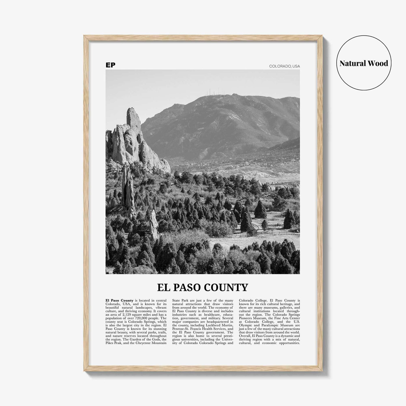 El Paso County Print Black and White, El Paso County Wall Art, El Paso County Poster, El Paso County Photo, El Paso Wall Décor, El Paso Map