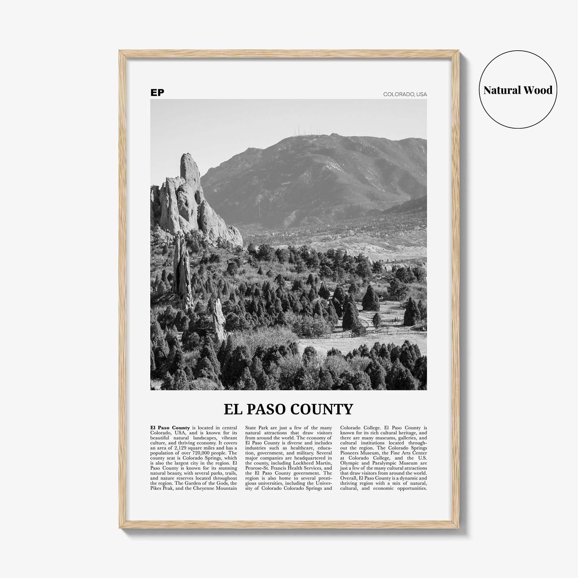 El Paso County Print Black and White, El Paso County Wall Art, El Paso County Poster, El Paso County Photo, El Paso Wall Décor, El Paso Map