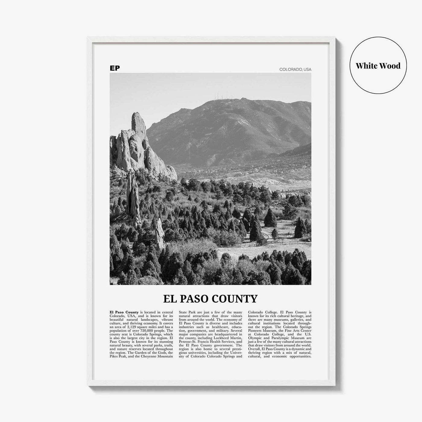 El Paso County Print Black and White, El Paso County Wall Art, El Paso County Poster, El Paso County Photo, El Paso Wall Décor, El Paso Map